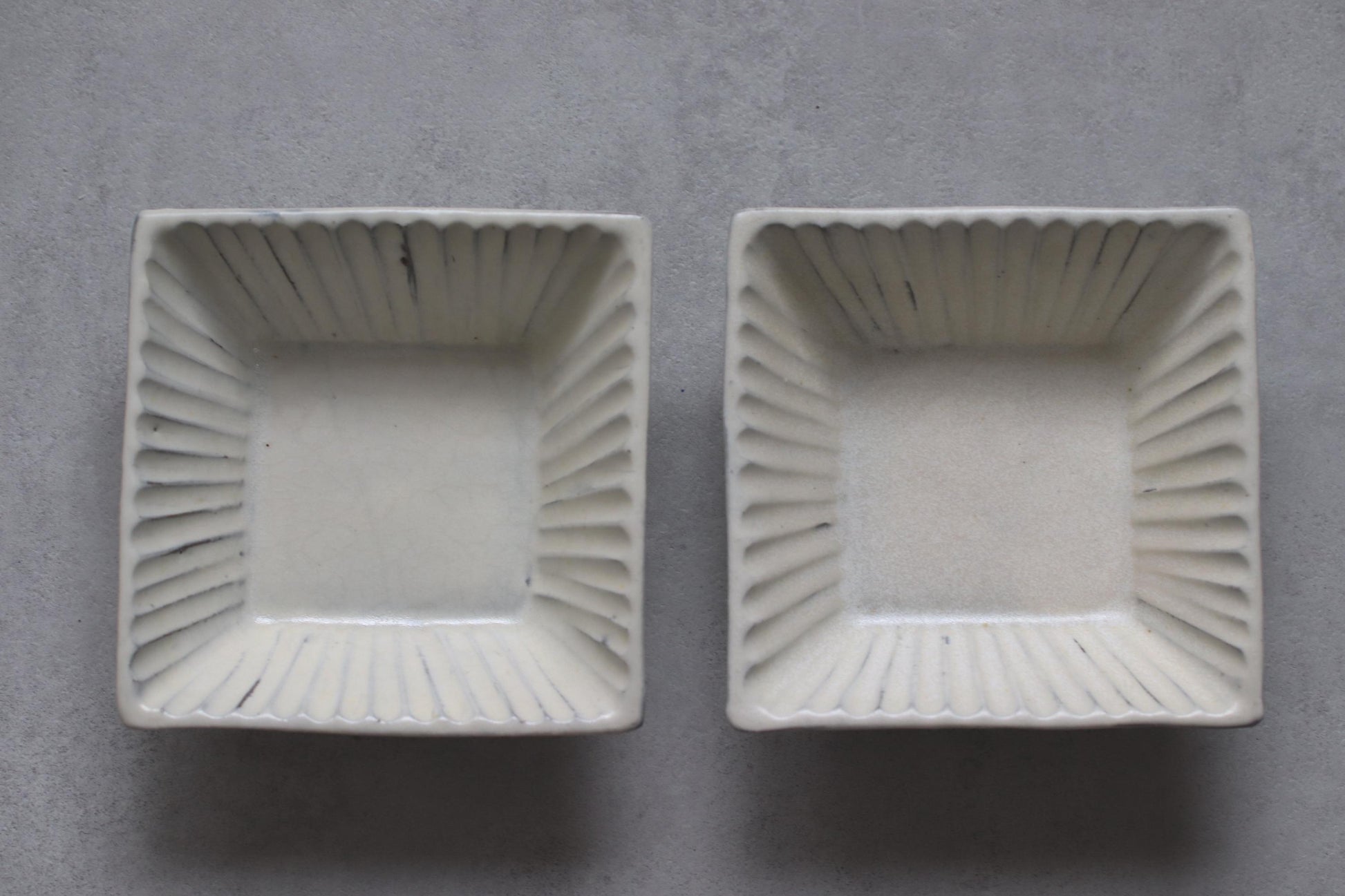 Set of 2 – Mashiko-yaki Square Plates by Naoki Yoshizawa | Discontinued Japanese Ceramic | White Glazed Artisan Dish | Wabi-Sabi Tableware