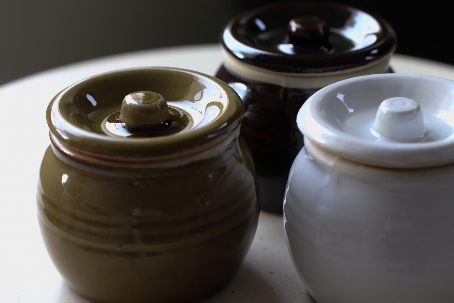 Japanese Ceramic Pickle Jar with Lid | Handmade Miso Pot | Traditional Tajimi Ware | Small Fermentation Crock | Olive / White /Brown |180ml