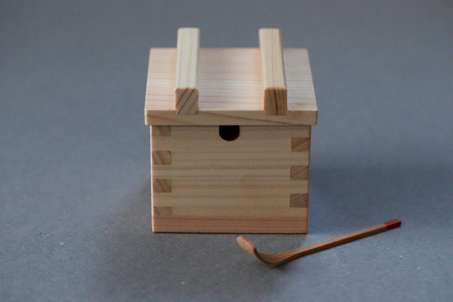 Japanese Hinoki Masu Condiment Box with Bamboo Spoon Wooden Spice Container Made in Japan