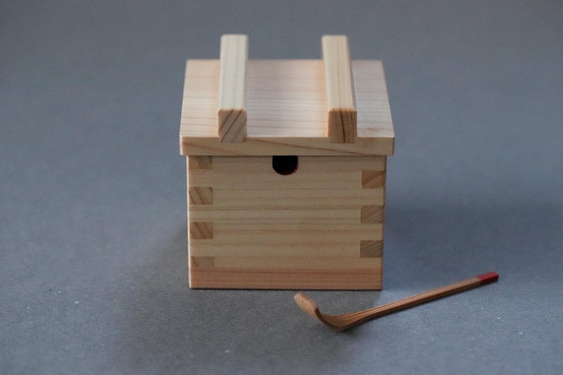 Japanese Hinoki Masu Condiment Box with Bamboo Spoon Wooden Spice Container Made in Japan