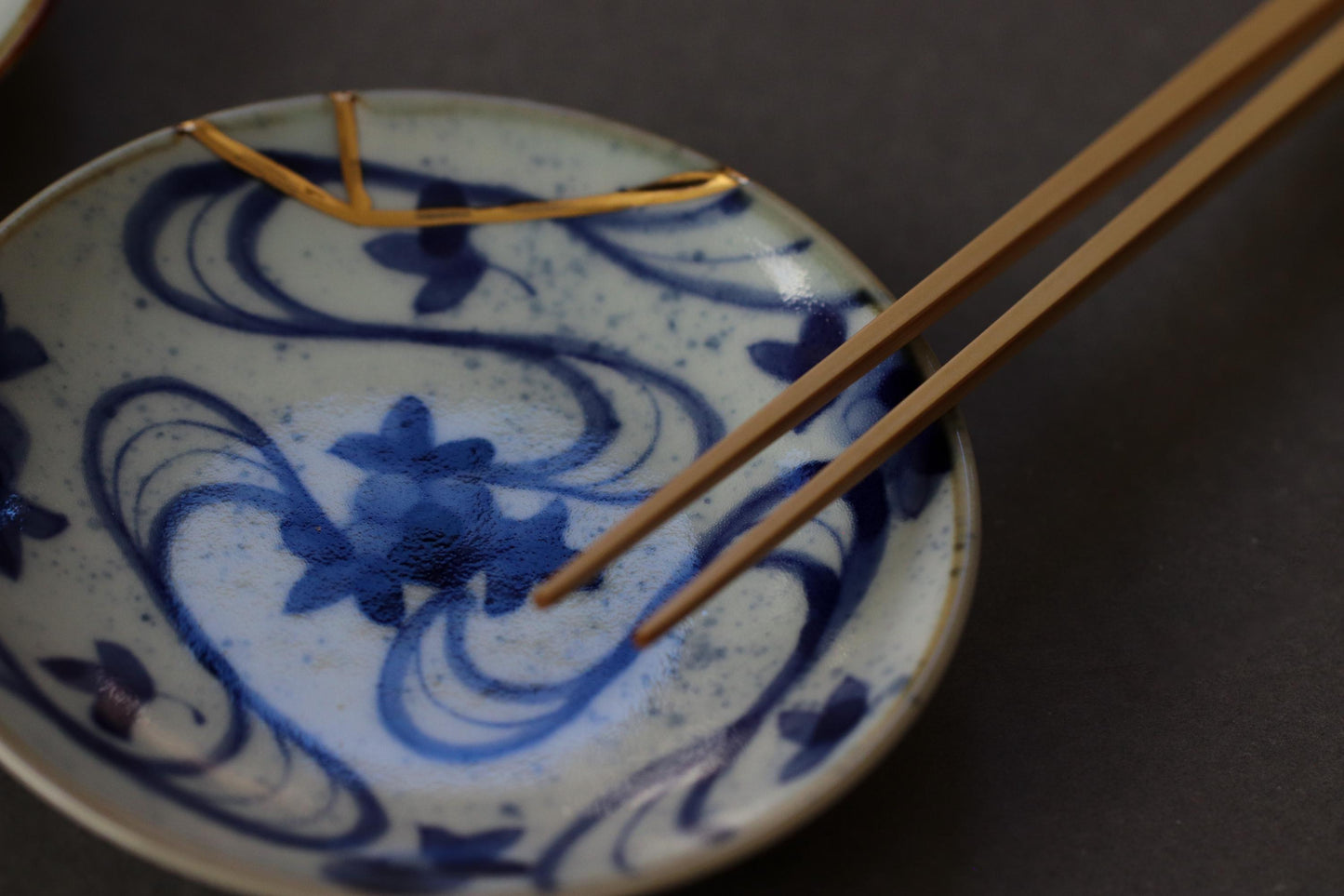 Kintsugi Inspired Imari Porcelain Plate, Hand Painted Japanese Small Plate, Blue and Gold Ceramic Dish, Made in Japan Wabi Sabi Decor