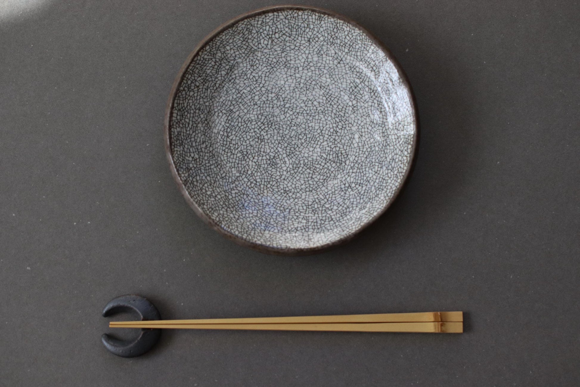 Japanese Moon Chopstick Rest Black | Handmade Mino Ware Ceramic from Japan | Minimalist Tableware, Wabi Sabi Style, Made in Gifu