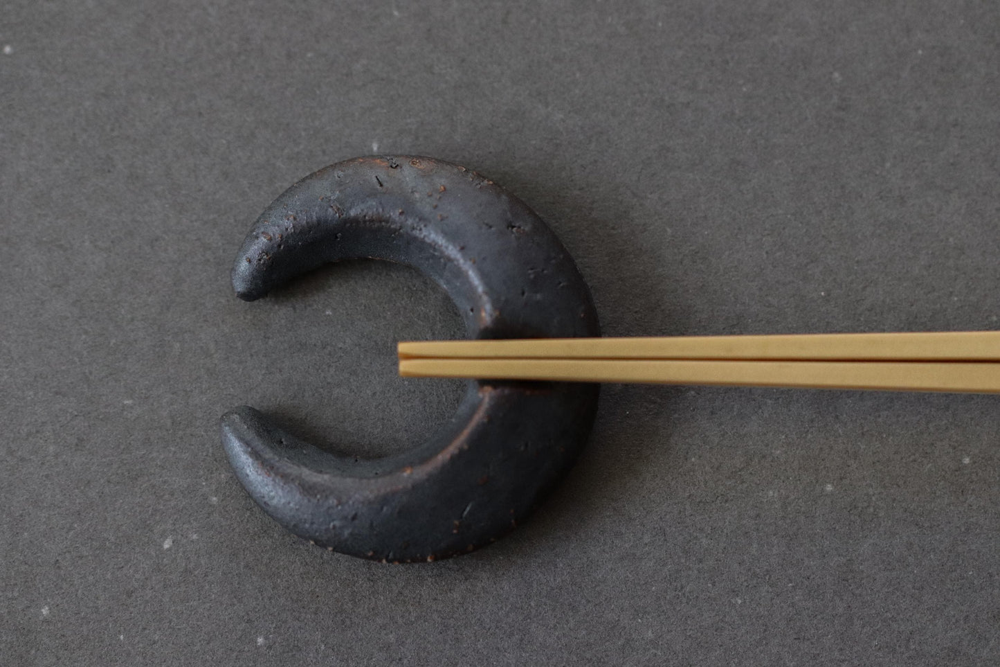 Japanese Moon Chopstick Rest Black | Handmade Mino Ware Ceramic from Japan | Minimalist Tableware, Wabi Sabi Style, Made in Gifu