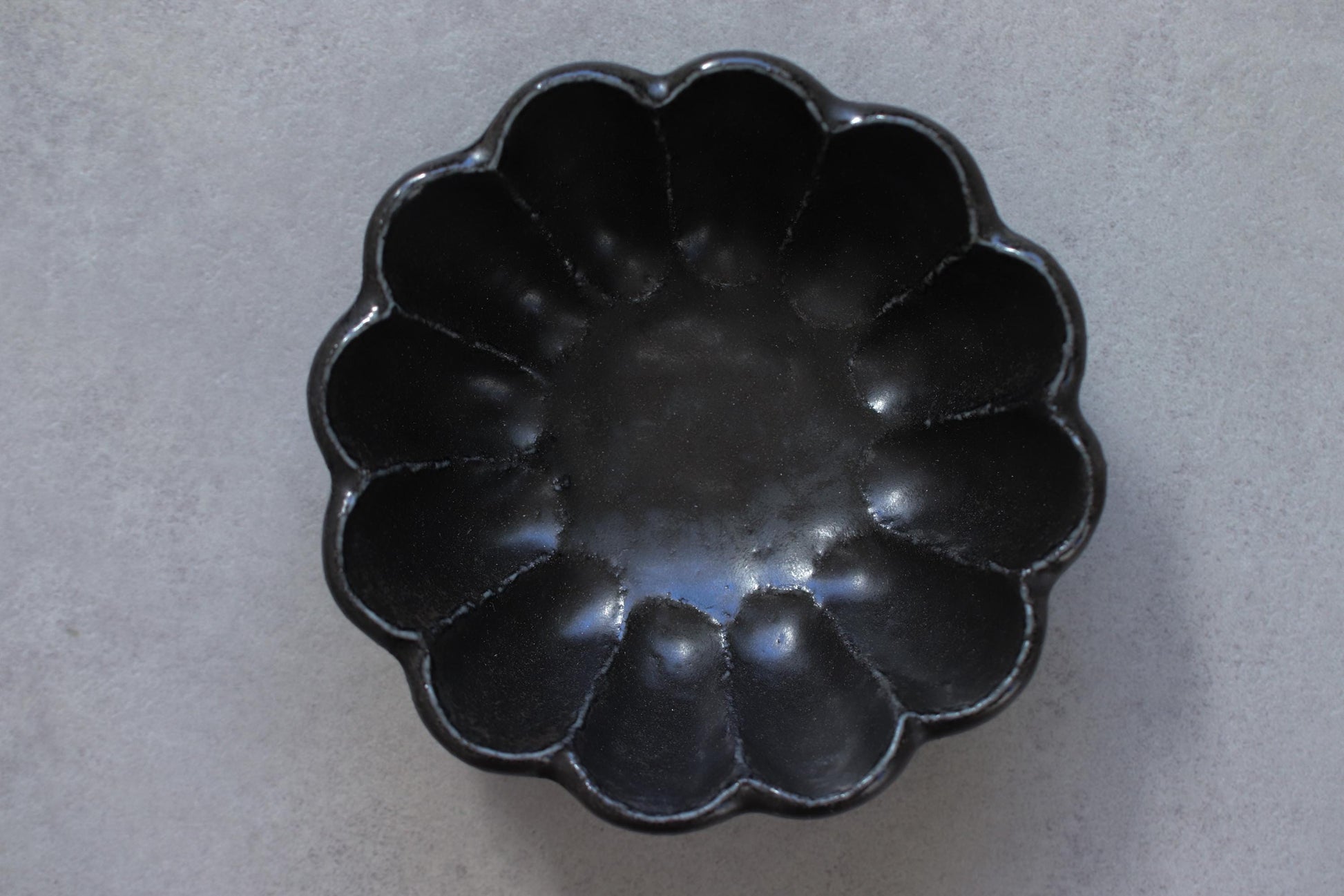 Black Rinka Flower Bowl | Japanese Ceramic Bowl | Small 8cm / Large 12cm | Wabi-Sabi Minimalist Tableware | Made in Toki Gifu Japan