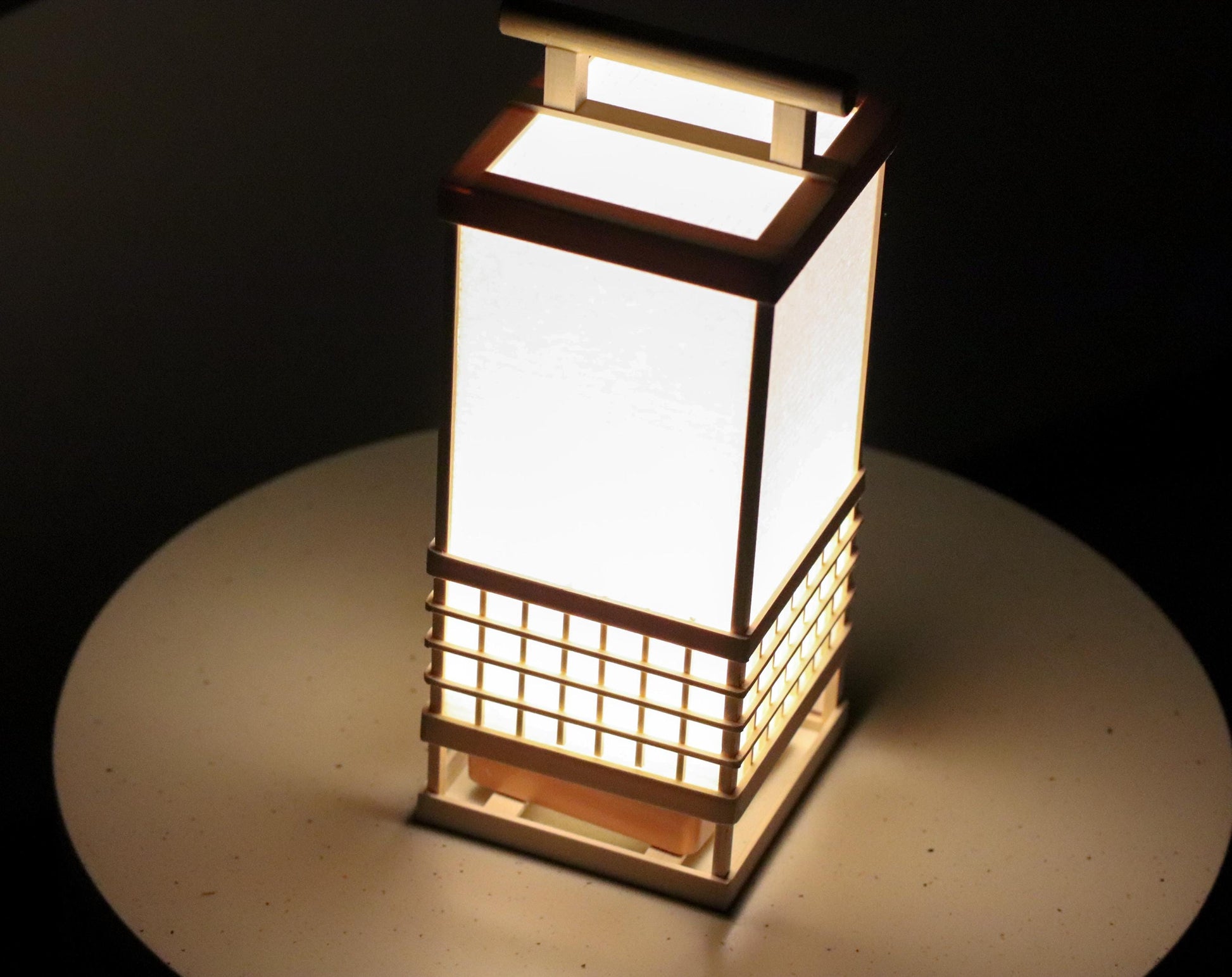 Japanese Hinoki & Washi Lantern Lamp | Motion Sensor LED Night Light | Handmade Wooden Table Lamp | Minimalist Japanese Decor Gift