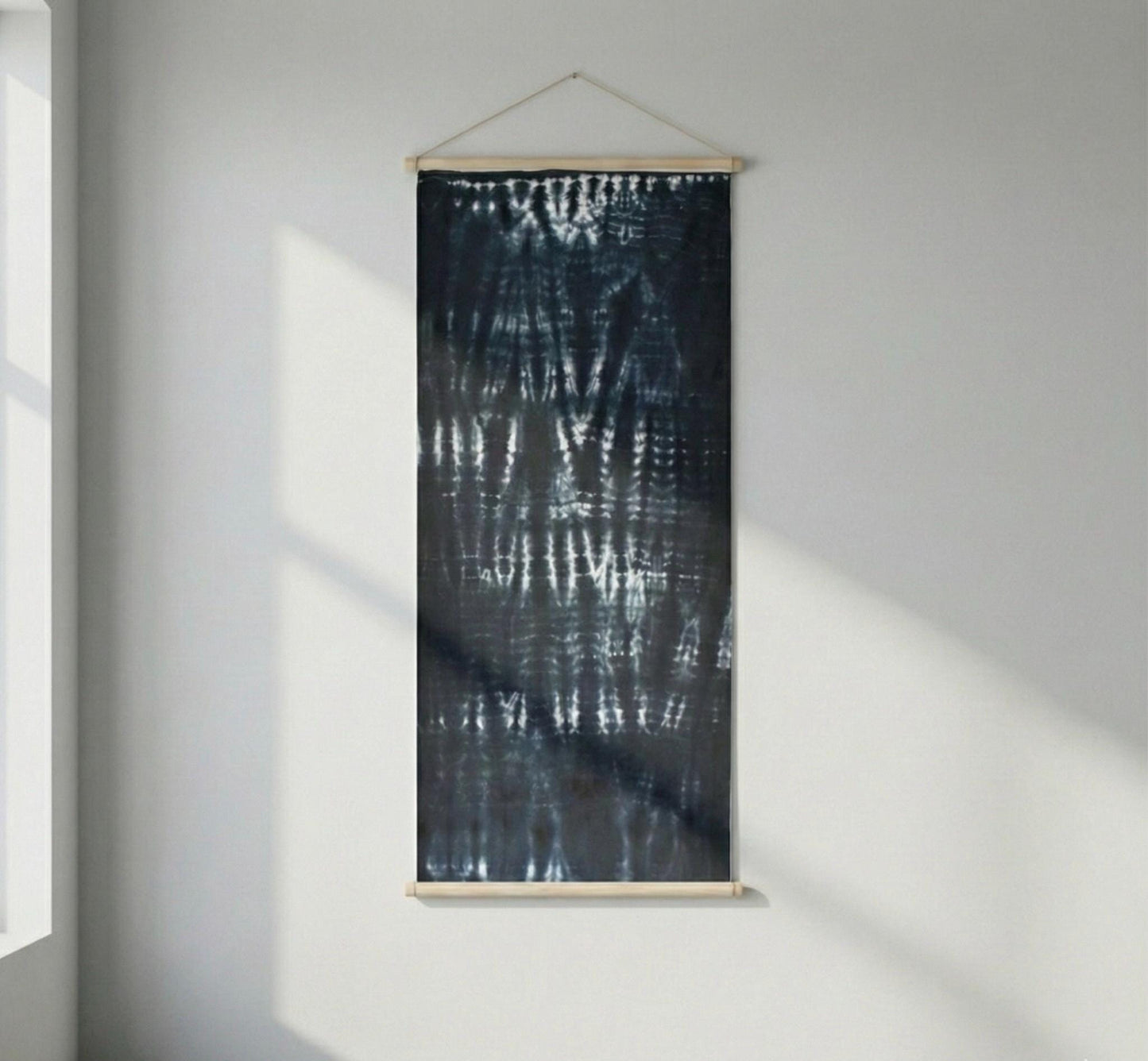 Kyoto Shibori Tenugui Wall Hanging, Japanese Tie Dye Cotton Tapestry, Hand Dyed Textile Art, Indigo Japanese Fabric Decor