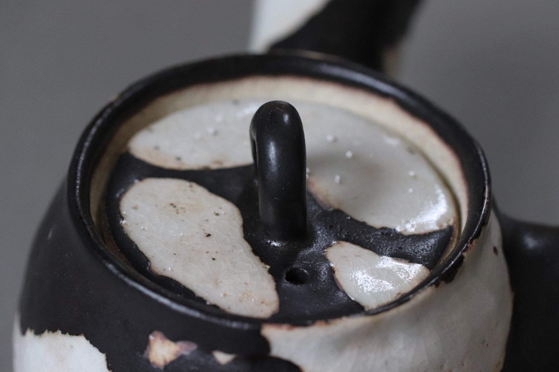 Japanese Studio Pottery Teapot, Artist Made Kyusu, Black and White Ceramic Teapot, Wabi Sabi Tea Ware, Vintage Deadstock