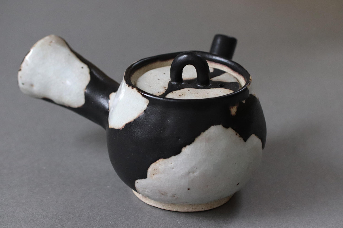 Japanese Studio Pottery Teapot, Artist Made Kyusu, Black and White Ceramic Teapot, Wabi Sabi Tea Ware, Vintage Deadstock