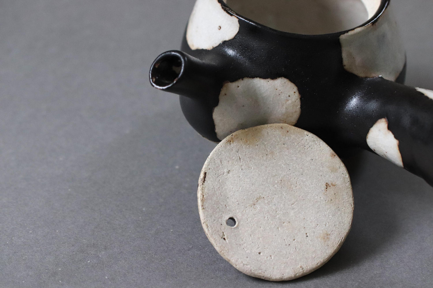 Japanese Studio Pottery Teapot, Artist Made Kyusu, Black and White Ceramic Teapot, Wabi Sabi Tea Ware, Vintage Deadstock