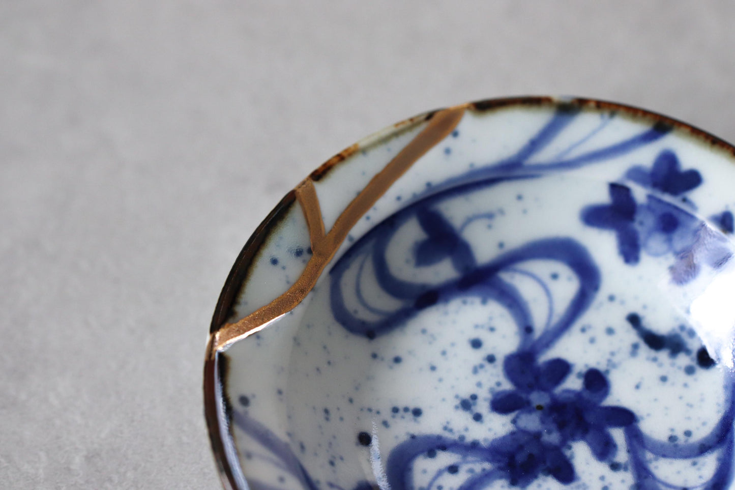 Kintsugi Inspired Imari Porcelain Plate, Hand Painted Japanese Small Dish, Blue and Gold Side Plate, Made in Japan Wabi Sabi Tableware