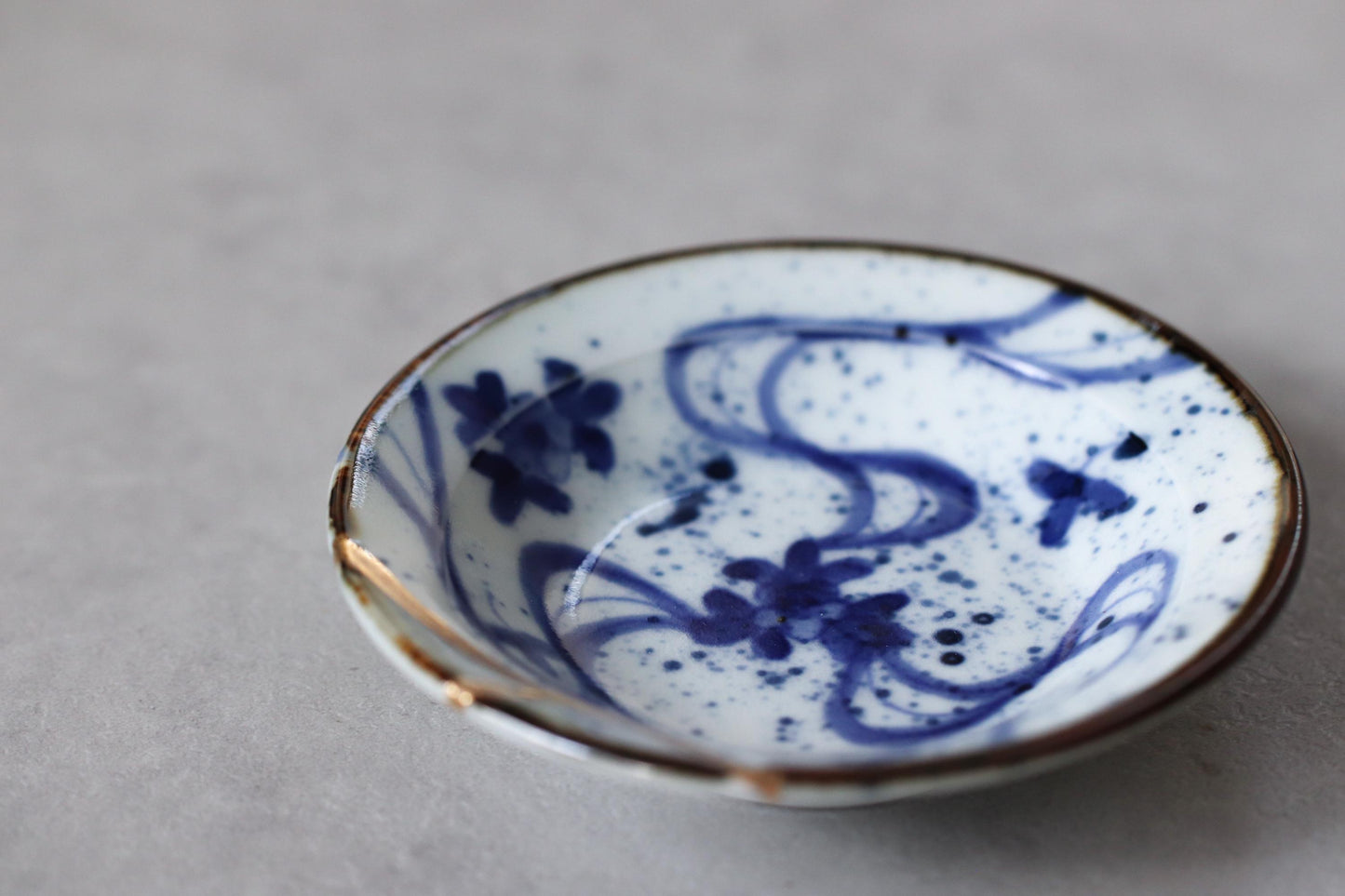 Kintsugi Inspired Imari Porcelain Plate, Hand Painted Japanese Small Dish, Blue and Gold Side Plate, Made in Japan Wabi Sabi Tableware