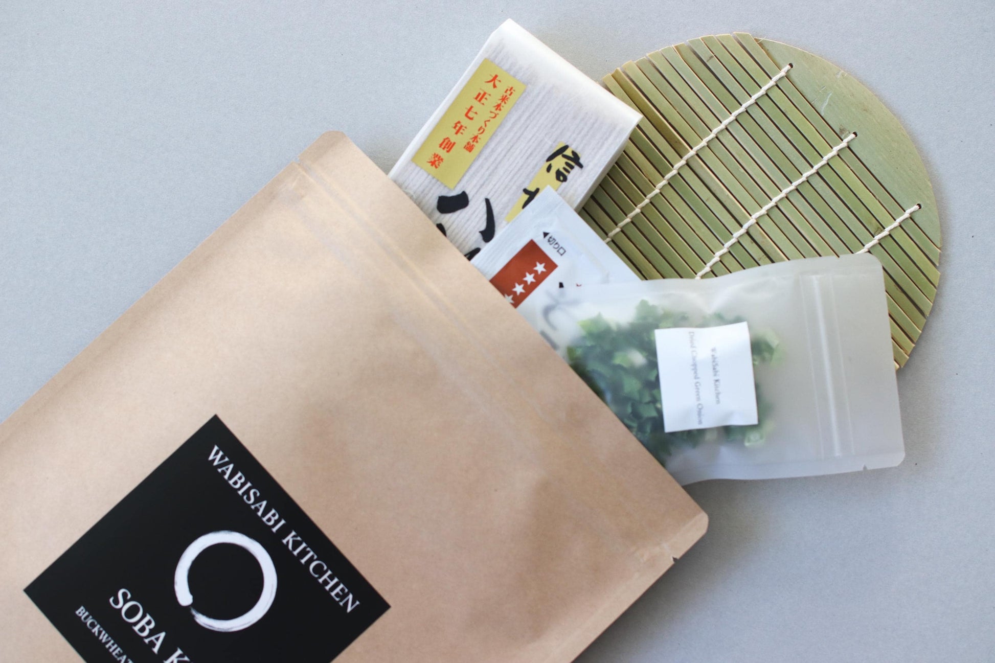 Soba Kit – Japanese Buckwheat Noodle Set | 3 Servings |Traditional 80% Soba | Bamboo Zaru, Soup Base, Dried Organic Green Onion, Recipe Card