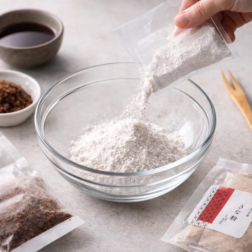 Warabi Mochi Kit–Japanese Dessert Set | Vegan Friendly | Water-Only Warabi Mochi Powder,Kinako,Organic Okinawa Brown Sugar, Bamboo Fork