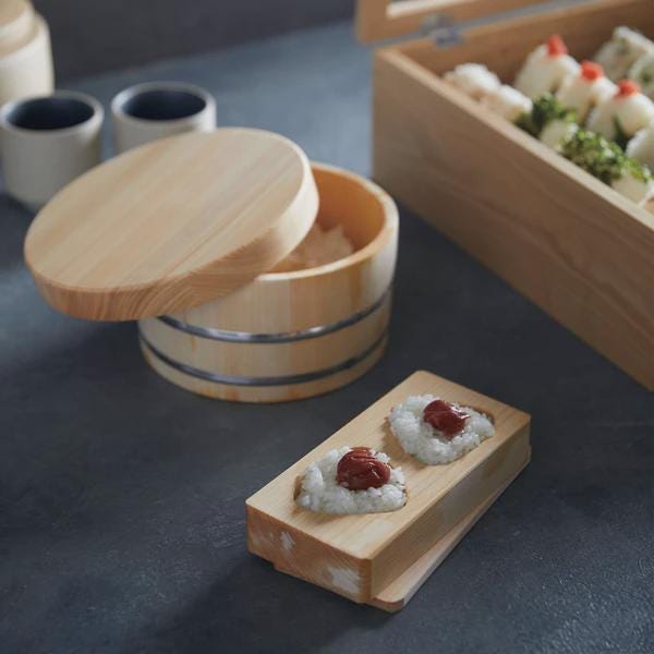 Onigiri Kit – Japanese Rice Ball Making Set | Hinoki Wooden Mold | Ariake Nori, Rokosuke Umami Salt, Yukari, Shio Kombu, Hanamusubi Furikake