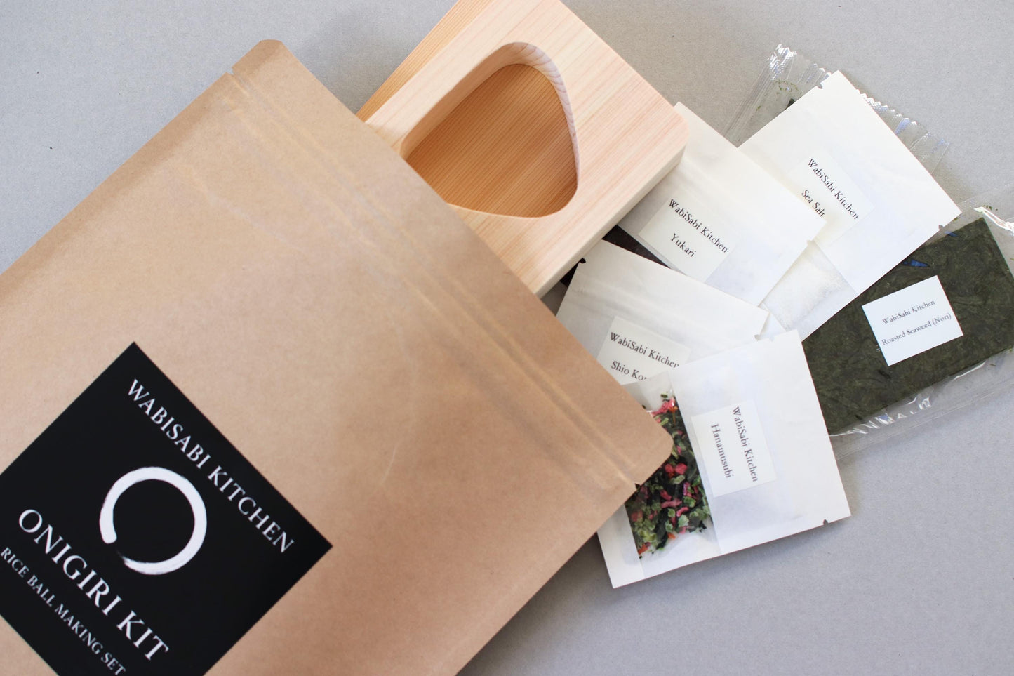 Onigiri Kit – Japanese Rice Ball Making Set | Hinoki Wooden Mold | Ariake Nori, Rokosuke Umami Salt, Yukari, Shio Kombu, Hanamusubi Furikake