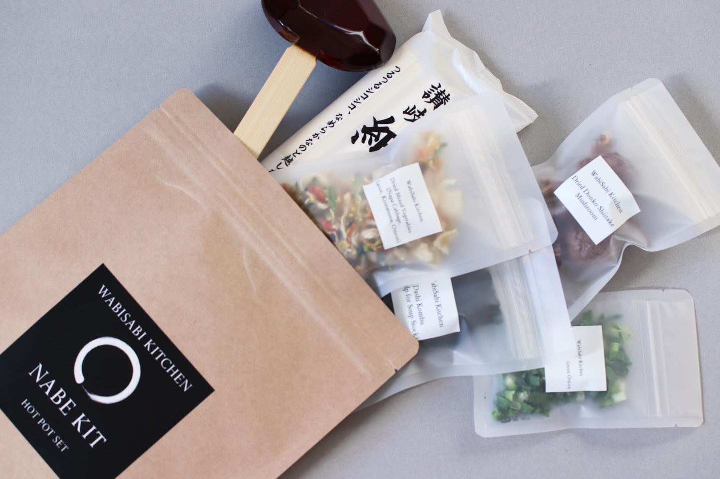 Japanese Nabe Hot Pot Kit–Kombu Dashi & Dry Vegetable Set|Hokkaido Ma-Kombu, Donko Shiitake, Organic Dried Green Onion,Wooden Ladle,Udon