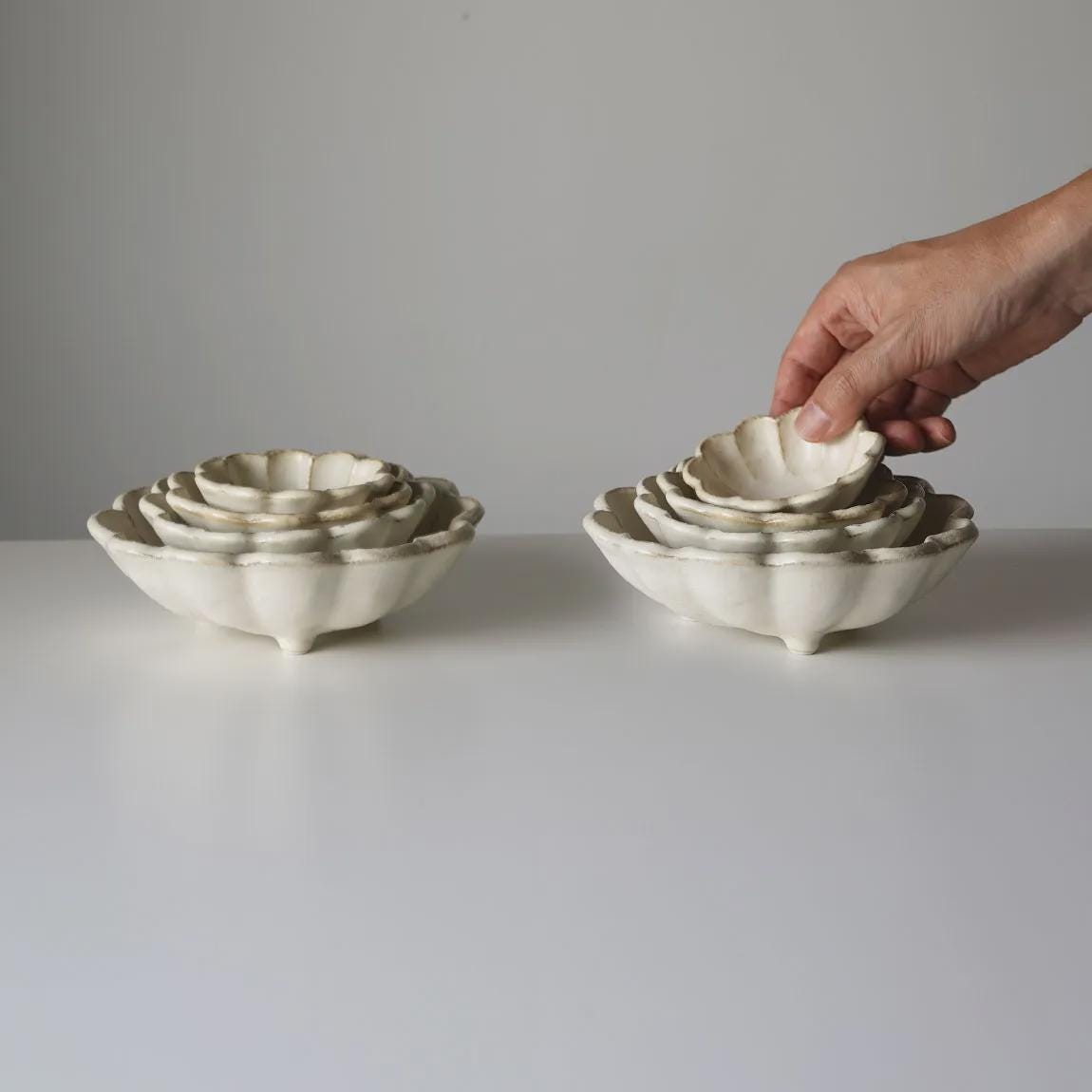 Rinka White Ceramic Bowls | Japanese Flower Plate | 3 Sizes 8cm / 10cm / 12cm | Minimal Wabi-Sabi Tableware | Made in Japan