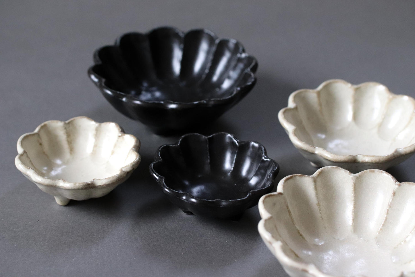 Black Rinka Flower Bowl | Japanese Ceramic Bowl | Small 8cm / Large 12cm | Wabi-Sabi Minimalist Tableware | Made in Toki Gifu Japan