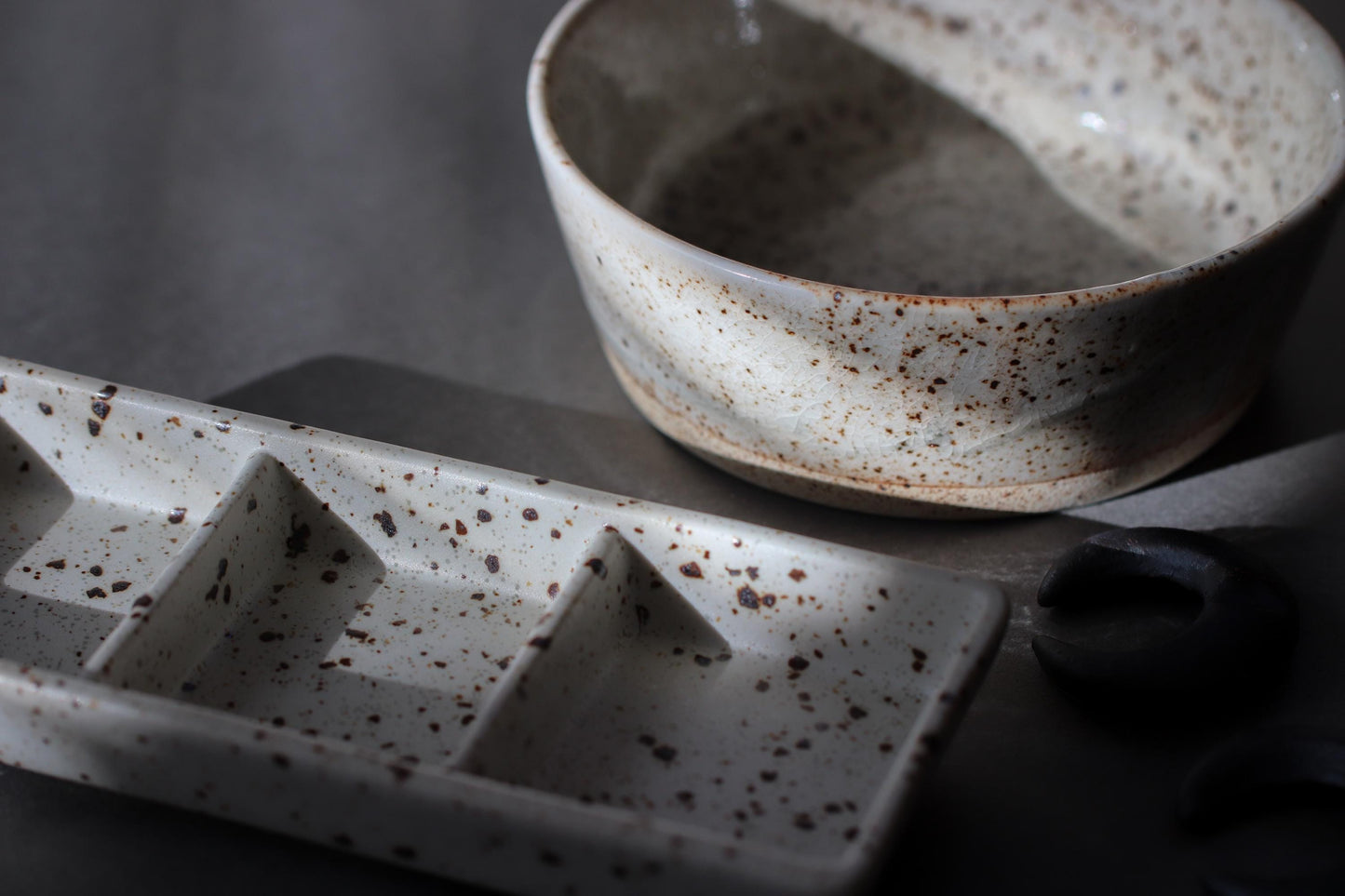 Japanese Mino Ware 3-Compartment Dish | Minimal White Speckled Plate | Made in Japan