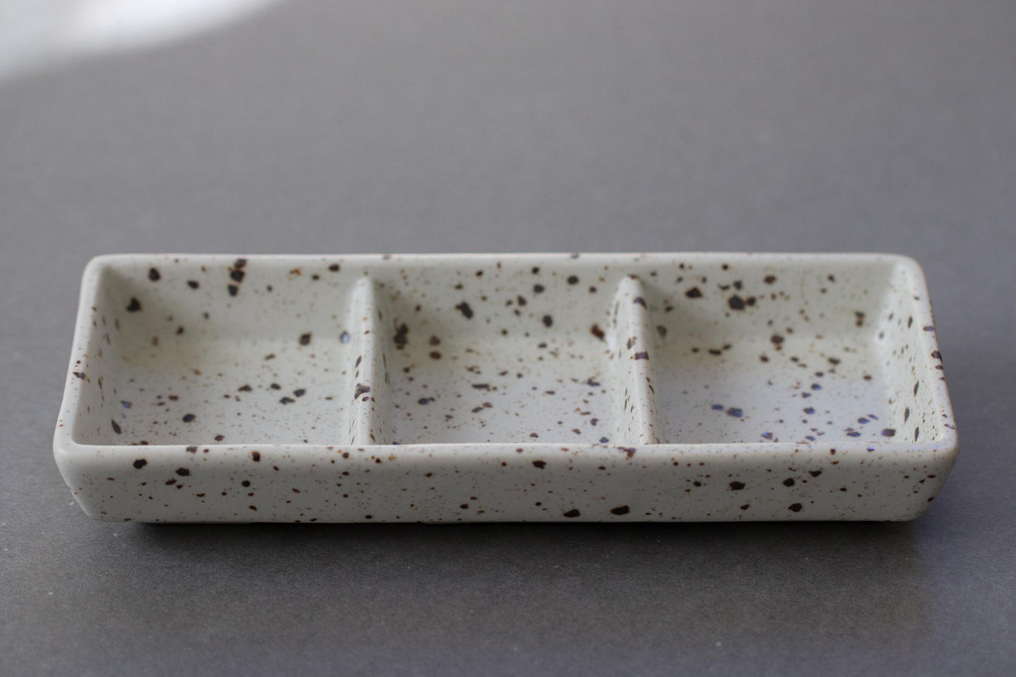 Japanese Mino Ware 3-Compartment Dish | Minimal White Speckled Plate | Made in Japan