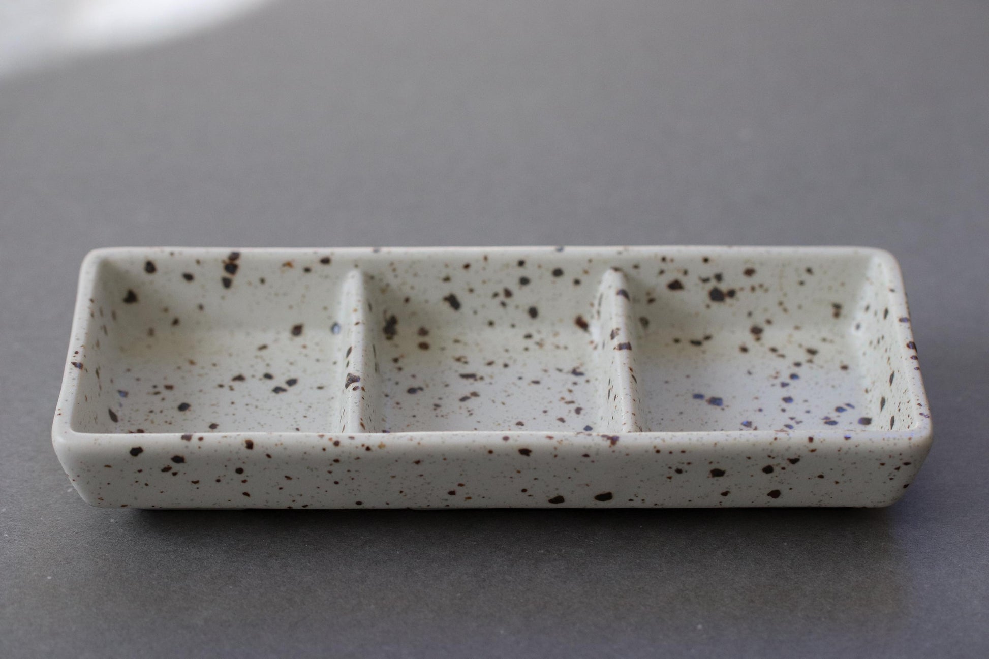 Japanese Mino Ware 3-Compartment Dish | Minimal White Speckled Plate | Made in Japan