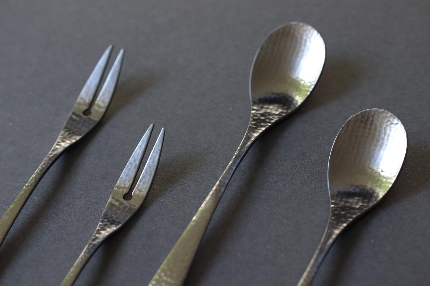 Japanese Hammered Dessert Fork | Small Stainless Steel Fork | Made in Japan Tsubame-Sanjo | Wabi Sabi Minimal Cutlery