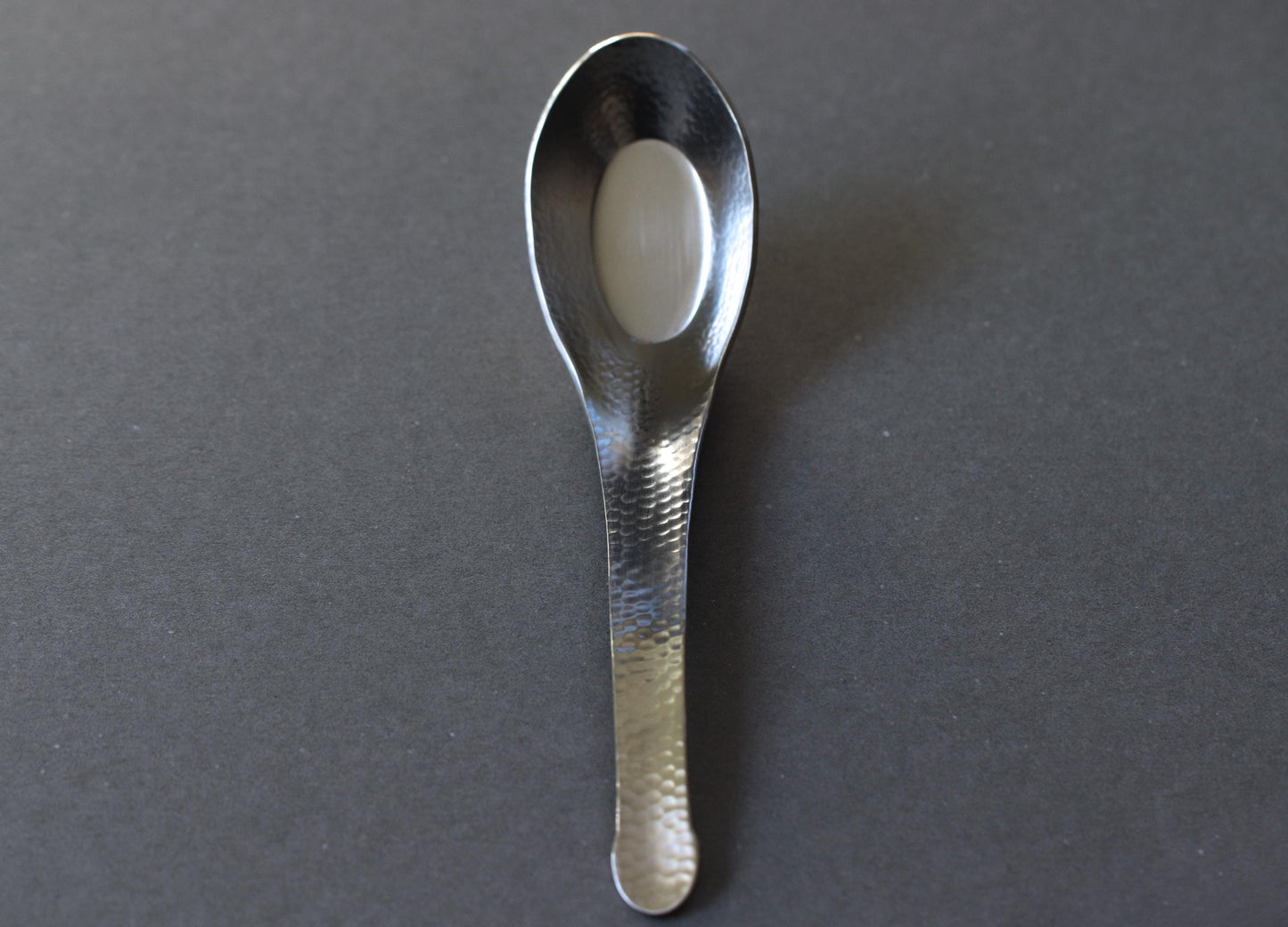 Japanese Stainless Steel Ramen Spoon, Hammered Finish Chinese Soup Spoon, Tsubame Sanjo Made Kitchen Utensil, Modern Wabi Sabi Cutlery