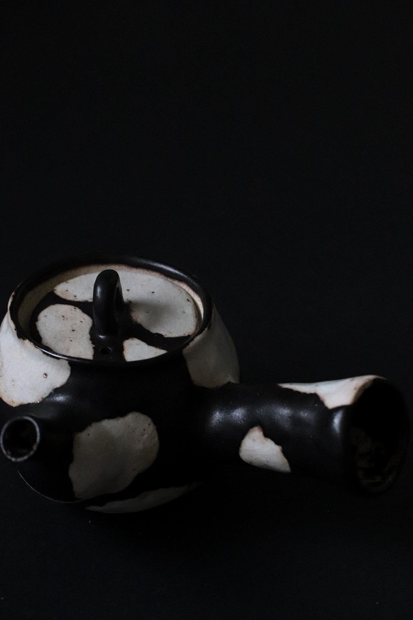 Japanese Studio Pottery Teapot, Artist Made Kyusu, Black and White Ceramic Teapot, Wabi Sabi Tea Ware, Vintage Deadstock