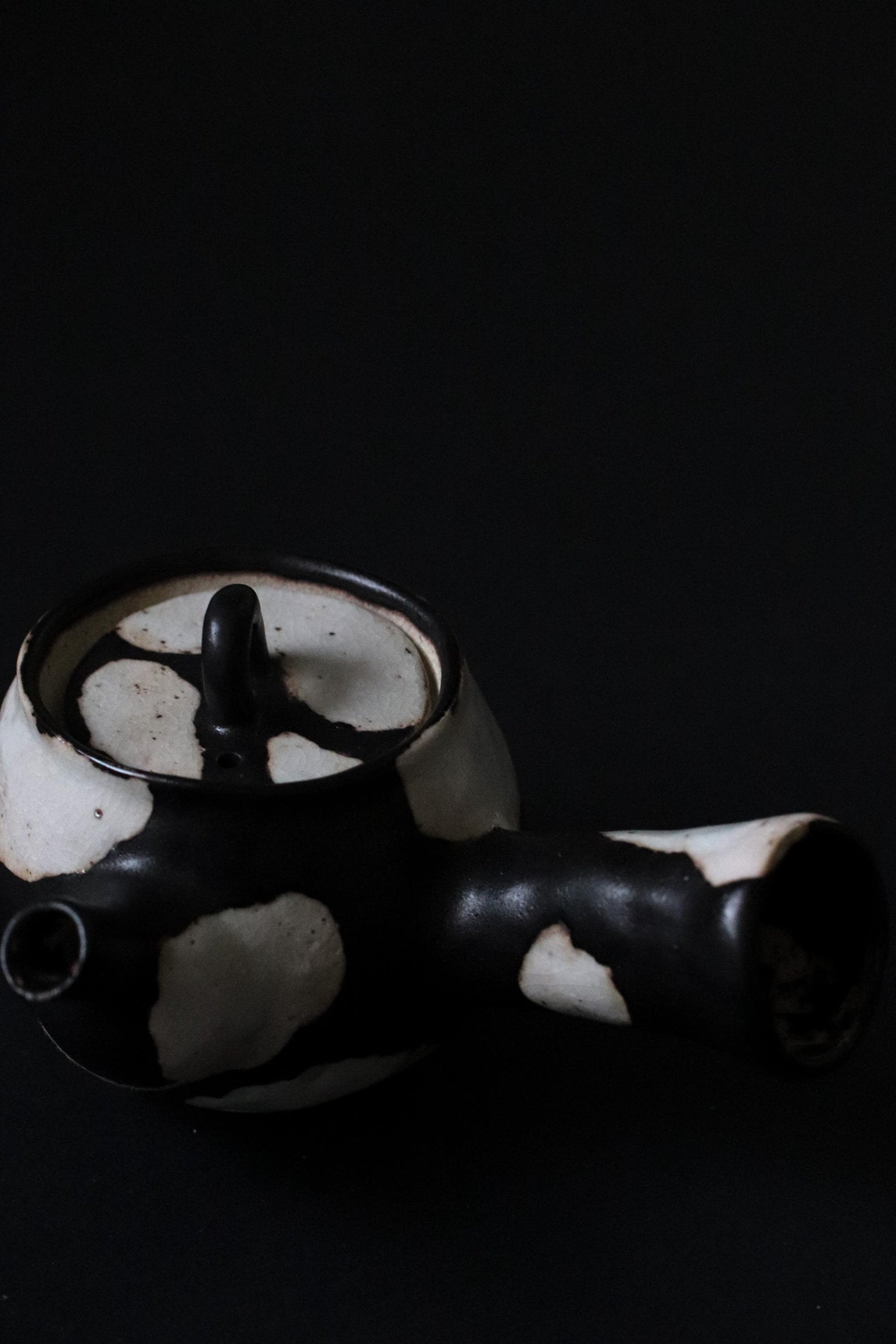 Japanese Studio Pottery Teapot, Artist Made Kyusu, Black and White Ceramic Teapot, Wabi Sabi Tea Ware, Vintage Deadstock