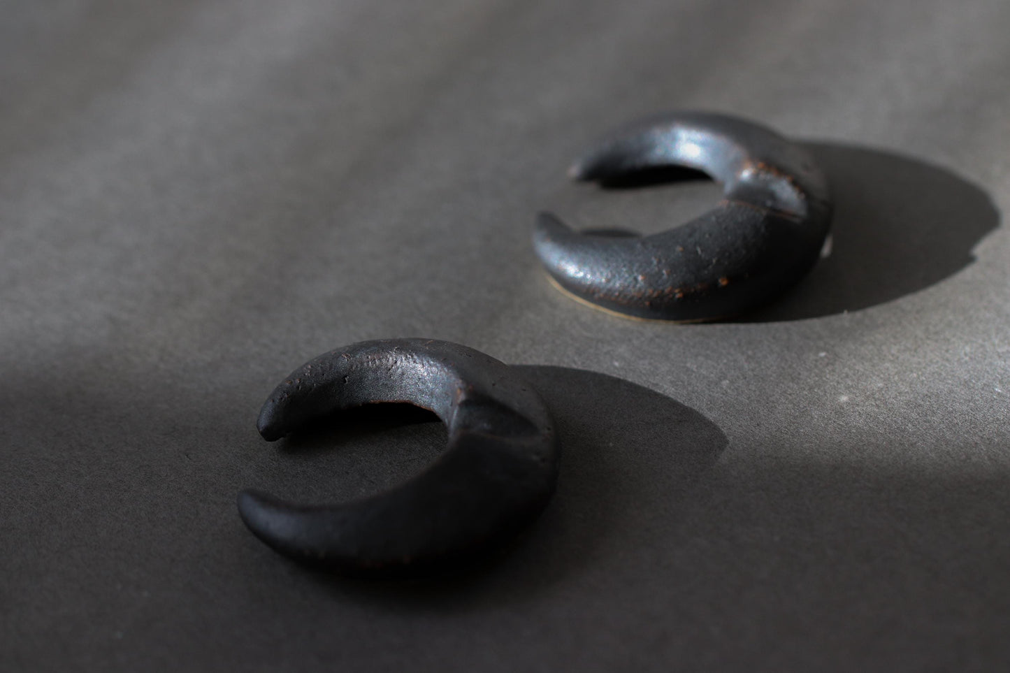 Japanese Moon Chopstick Rest Black | Handmade Mino Ware Ceramic from Japan | Minimalist Tableware, Wabi Sabi Style, Made in Gifu