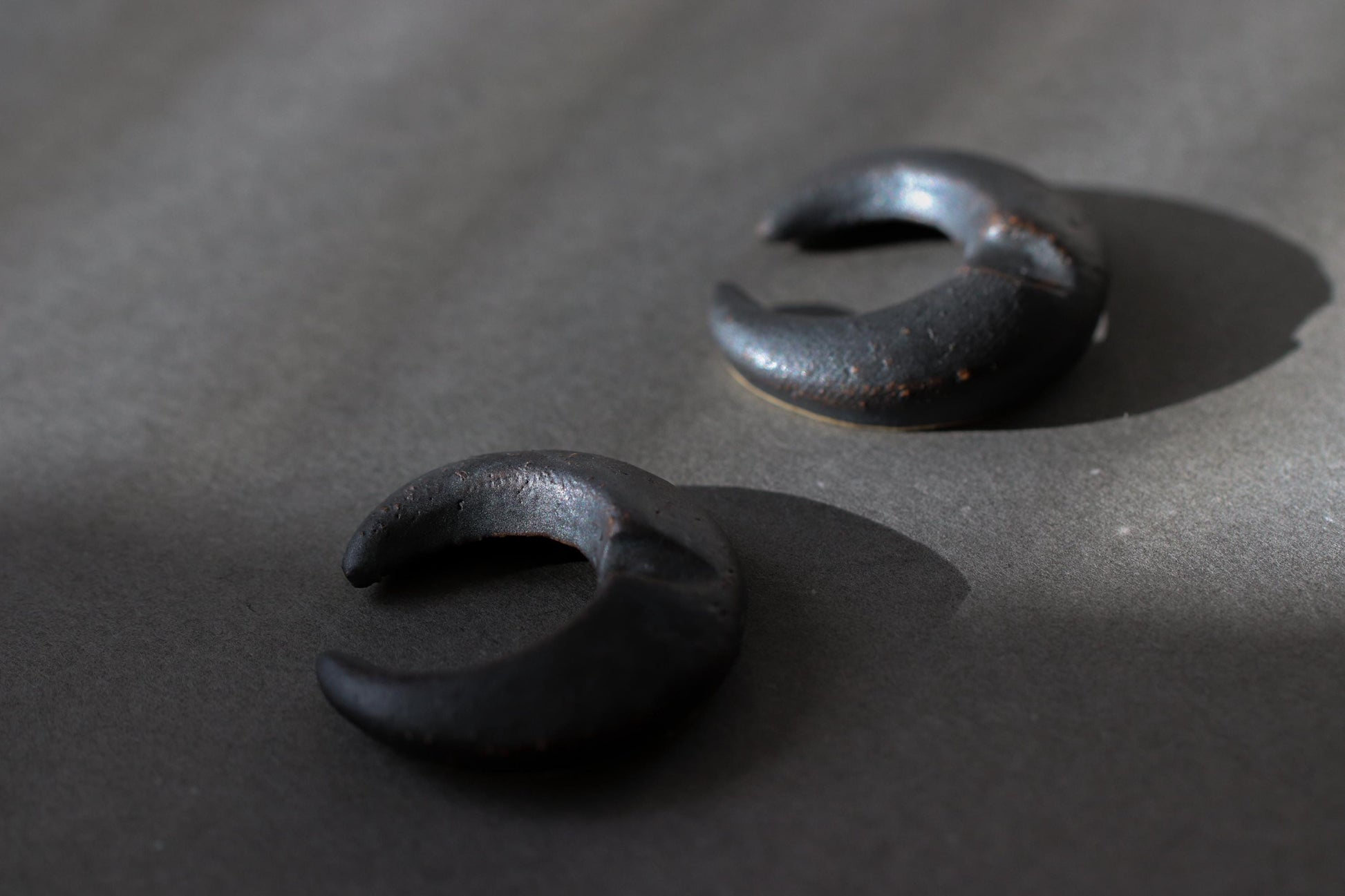 Japanese Moon Chopstick Rest Black | Handmade Mino Ware Ceramic from Japan | Minimalist Tableware, Wabi Sabi Style, Made in Gifu