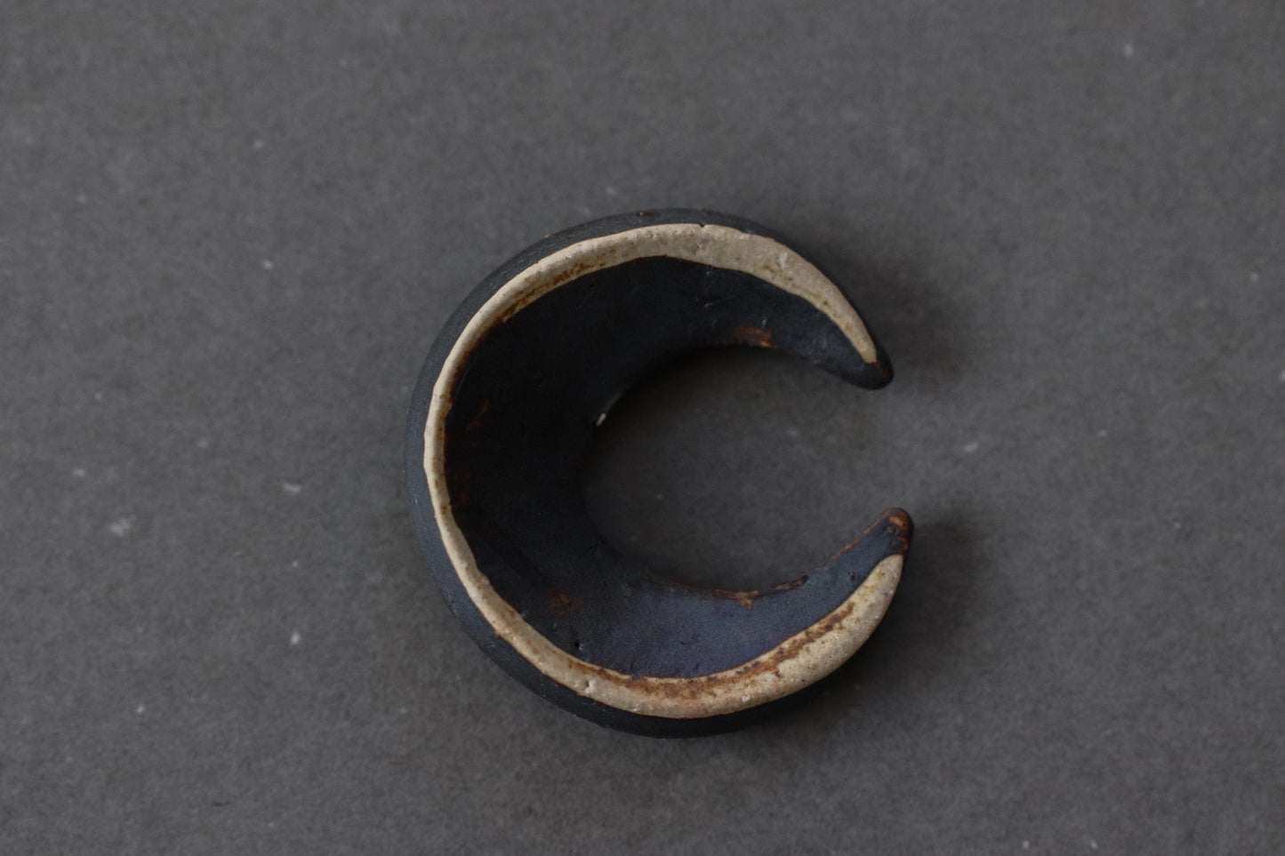 Japanese Moon Chopstick Rest Black | Handmade Mino Ware Ceramic from Japan | Minimalist Tableware, Wabi Sabi Style, Made in Gifu