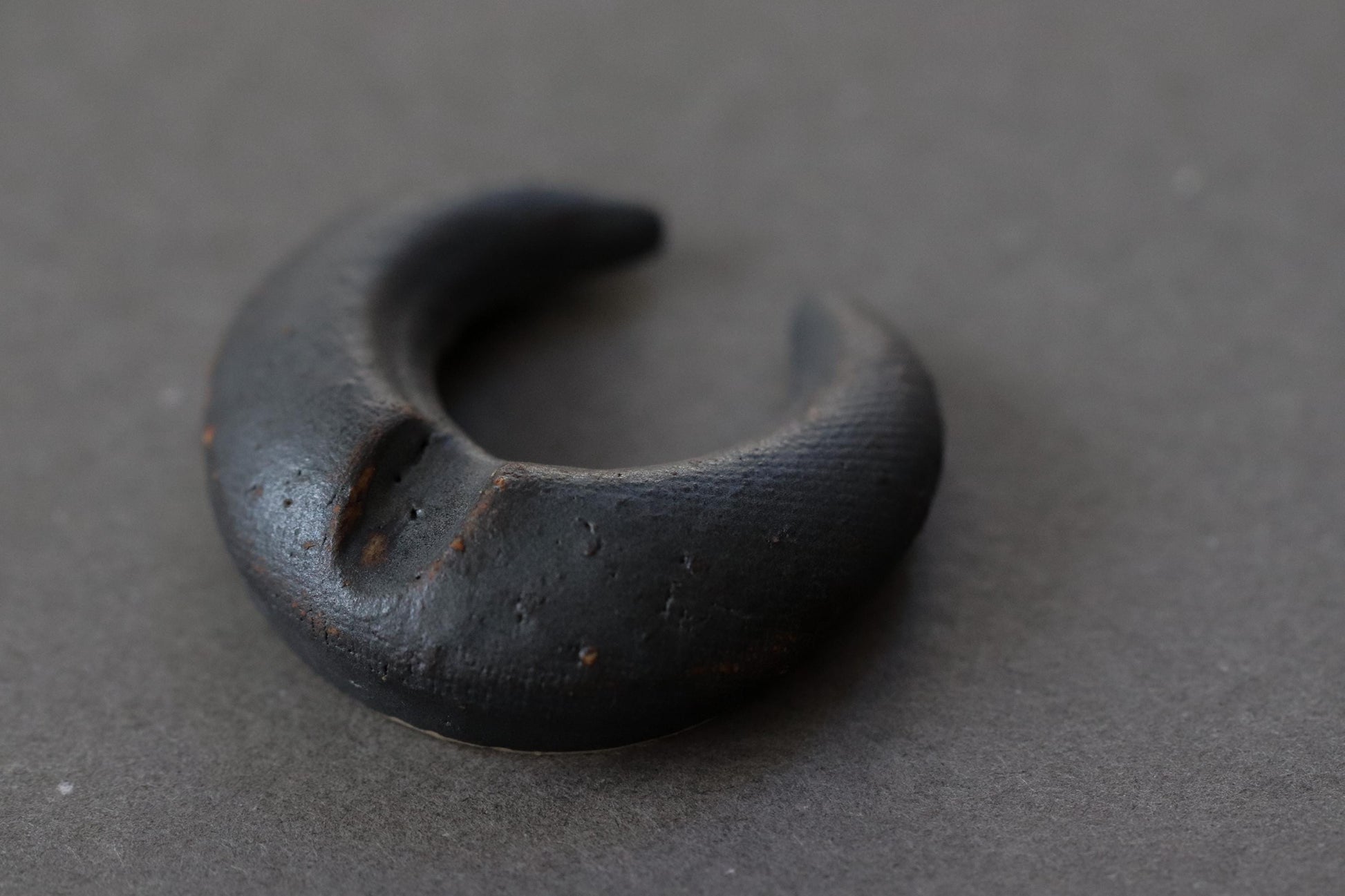 Japanese Moon Chopstick Rest Black | Handmade Mino Ware Ceramic from Japan | Minimalist Tableware, Wabi Sabi Style, Made in Gifu