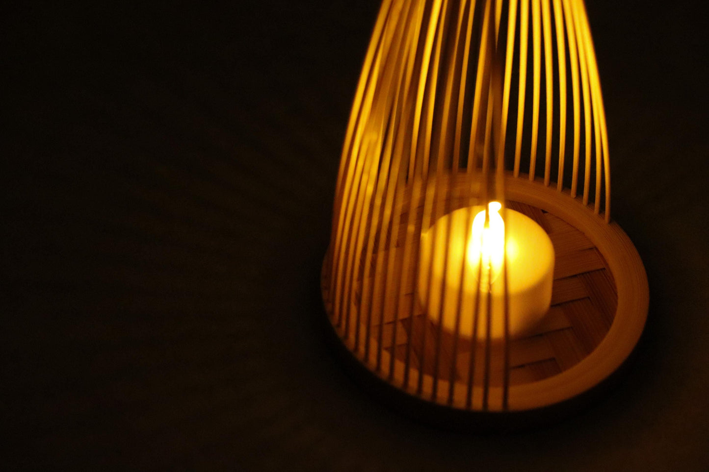 Suruga Bamboo Sculpture Lantern “Shinsetsu” — Traditional Japanese Craft, Fine Bamboo Art, Minimalist LED Candle Holder, Made in Japan