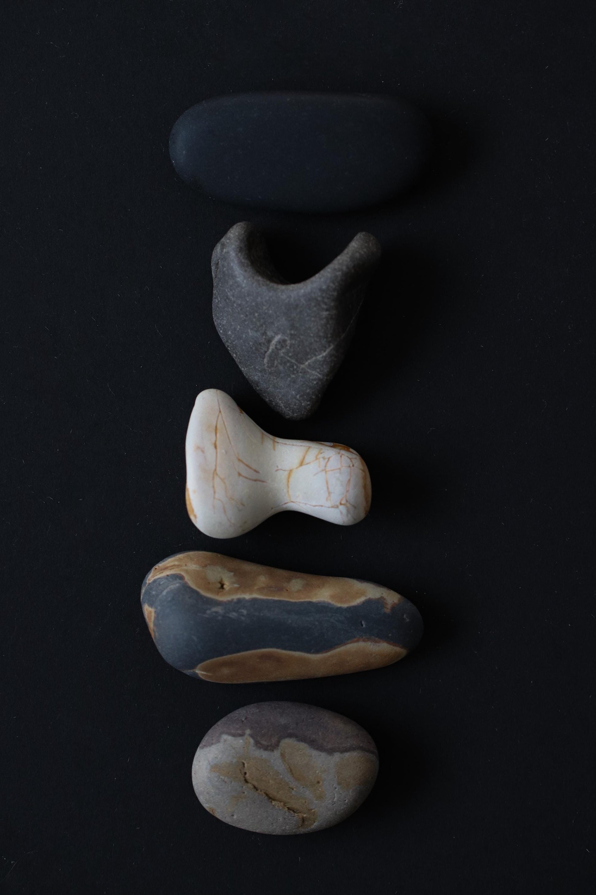 Silent Fragments — Edition 01: Monochrome | Art of Time Tsugaru Stones & Ancient Manuscripts | Set of 5 Hand-Selected Japanese Stones