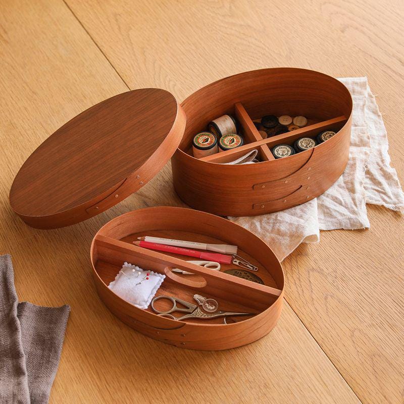 Shaker Oval Box S or M , Cherry Wood Storage Box, Minimalist Wooden Organizer, Wabi Sabi Home Decor