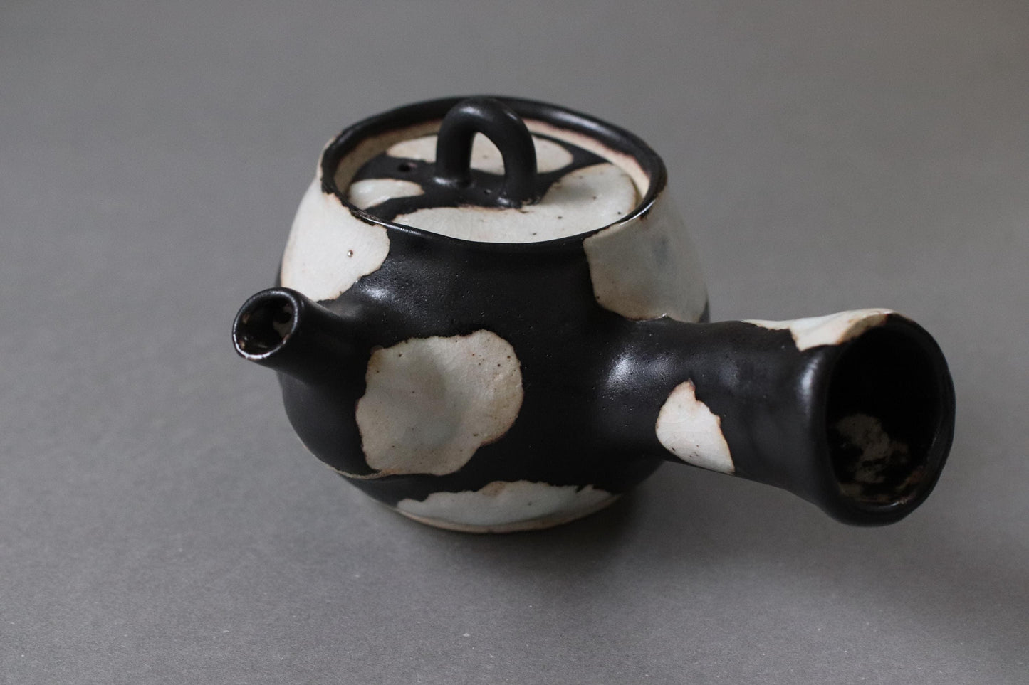 Japanese Studio Pottery Teapot, Artist Made Kyusu, Black and White Ceramic Teapot, Wabi Sabi Tea Ware, Vintage Deadstock