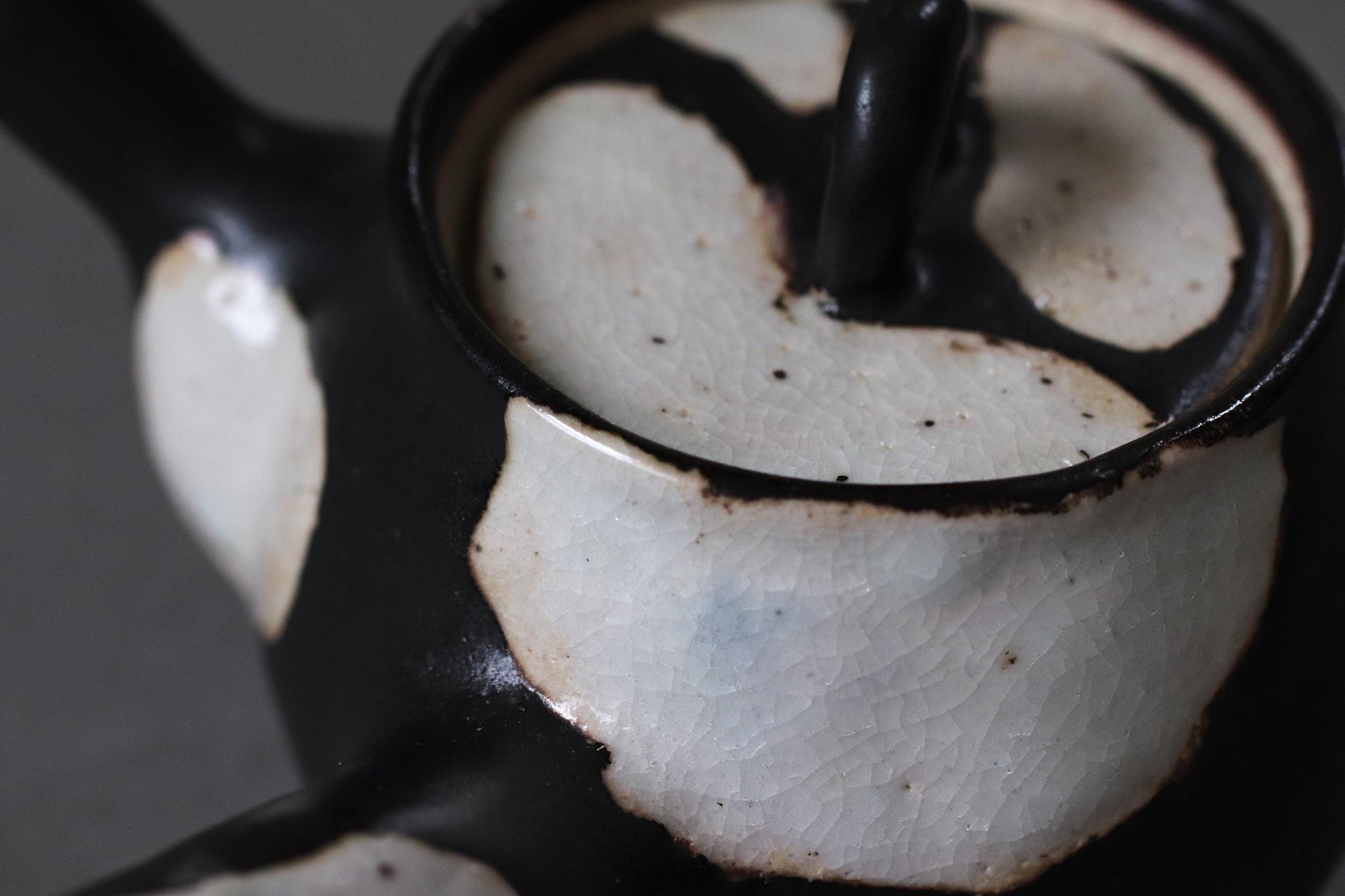 Japanese Studio Pottery Teapot, Artist Made Kyusu, Black and White Ceramic Teapot, Wabi Sabi Tea Ware, Vintage Deadstock