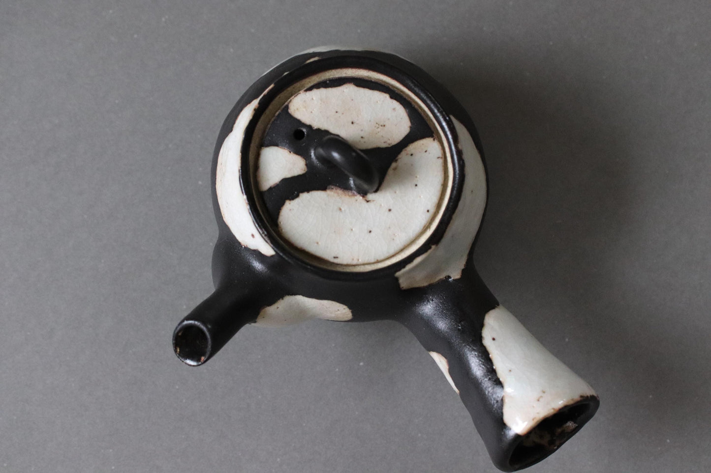 Japanese Studio Pottery Teapot, Artist Made Kyusu, Black and White Ceramic Teapot, Wabi Sabi Tea Ware, Vintage Deadstock