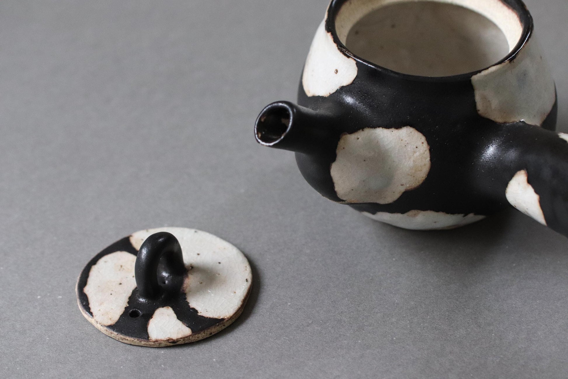 Japanese Studio Pottery Teapot, Artist Made Kyusu, Black and White Ceramic Teapot, Wabi Sabi Tea Ware, Vintage Deadstock