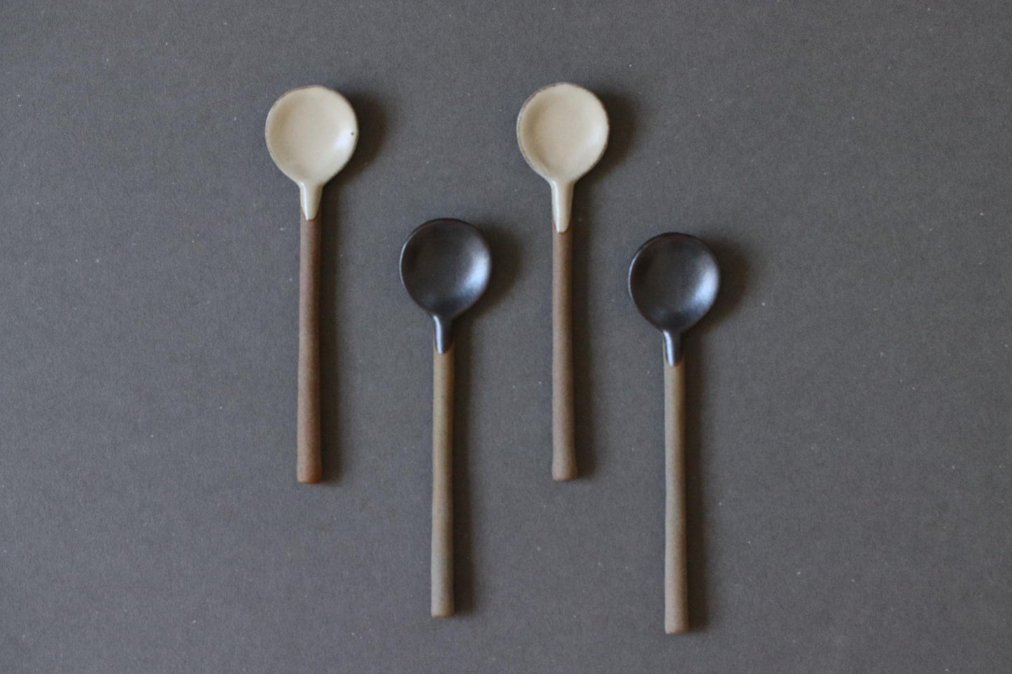 Japanese Pottery Spoon | Mino Ware Ceramic Tea Spoon | Handmade Style | Black / White | Minimal Japanese Tableware