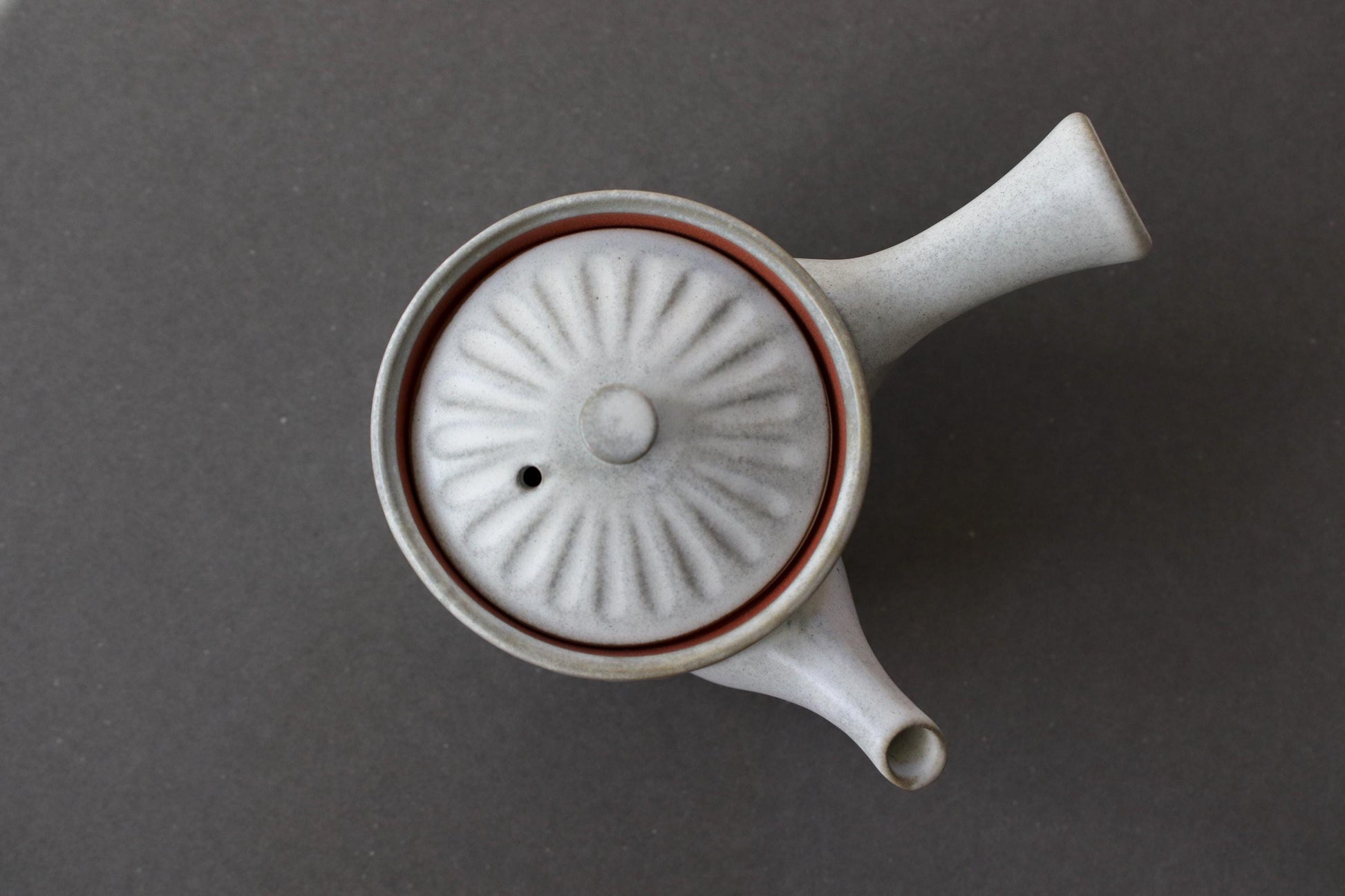 Japanese Kyusu Teapot with Stainless Steel Infuser | Carved Ceramic Teapot | Minimal Gray Pottery | 250ml Handmade Tea Pot