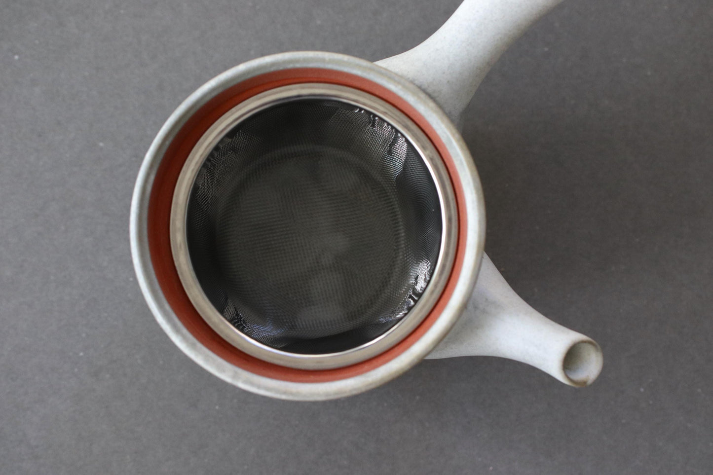 Japanese Kyusu Teapot with Stainless Steel Infuser | Carved Ceramic Teapot | Minimal Gray Pottery | 250ml Handmade Tea Pot
