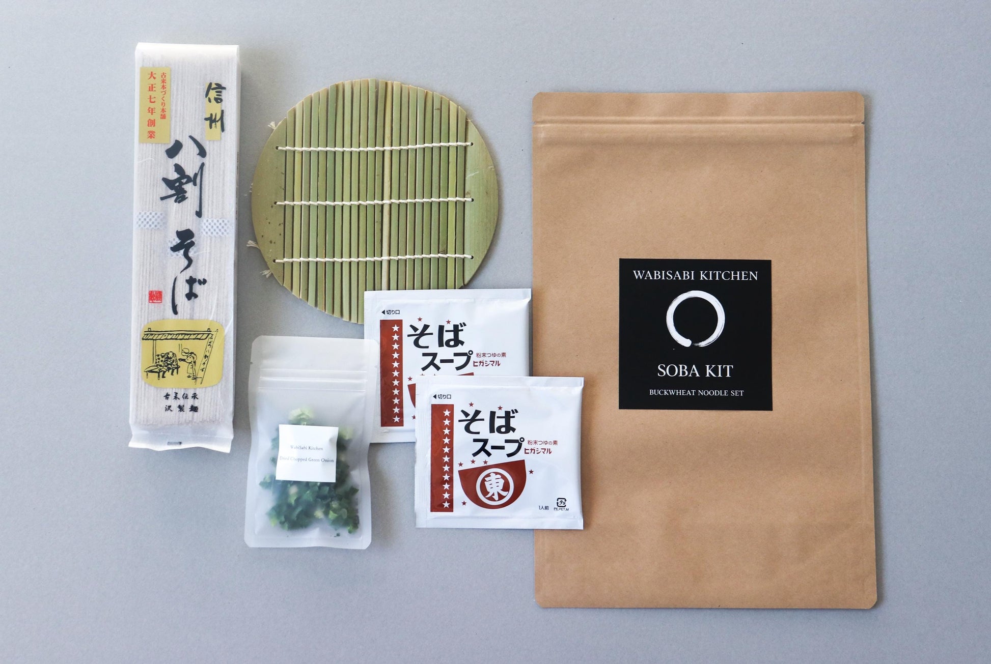 Soba Kit – Japanese Buckwheat Noodle Set | 3 Servings |Traditional 80% Soba | Bamboo Zaru, Soup Base, Dried Organic Green Onion, Recipe Card