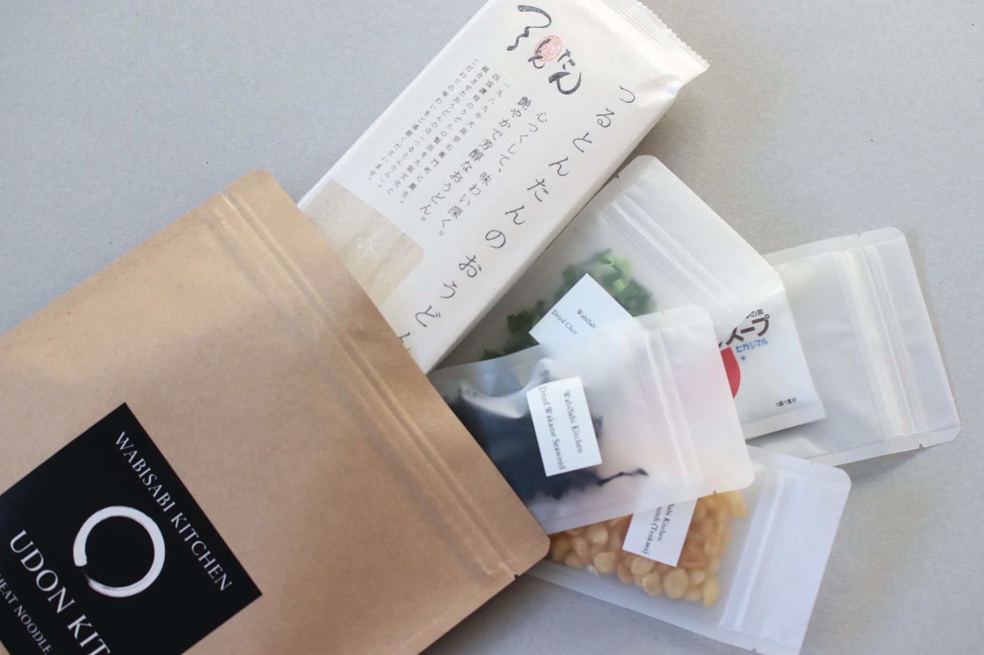 Udon Kit – Japanese Udon Noodle Set | 2 Servings | TsuruTonTan Dry Udon | Soup Base, Dried Organic Green Onion, Wakame, Tempura Crunch
