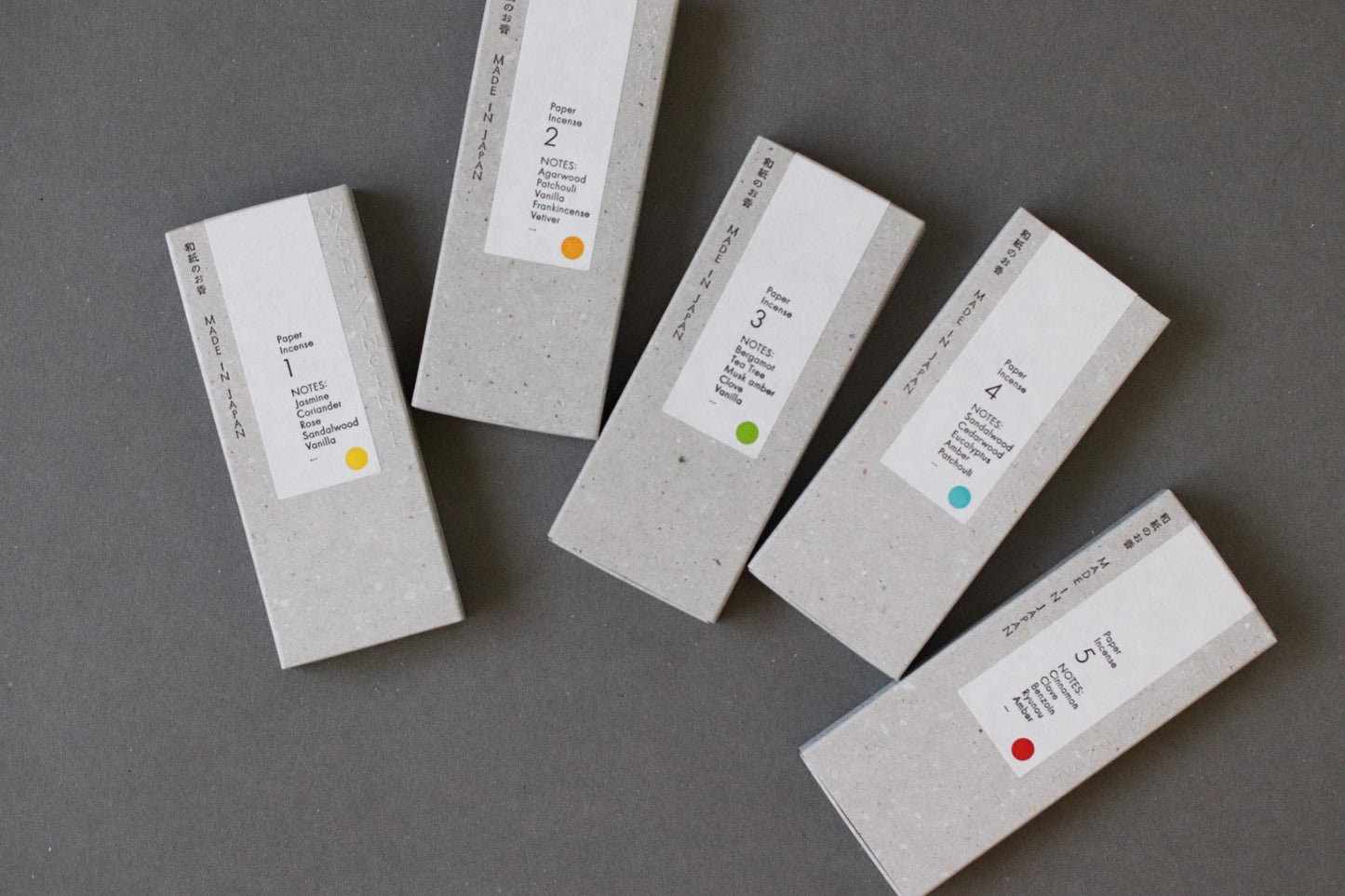 Washi Incense Paper Incense (5 Scents) | Japanese Incense from Awaji Island | Positive Message Printed | Kunjudo Patented Technology | Gift
