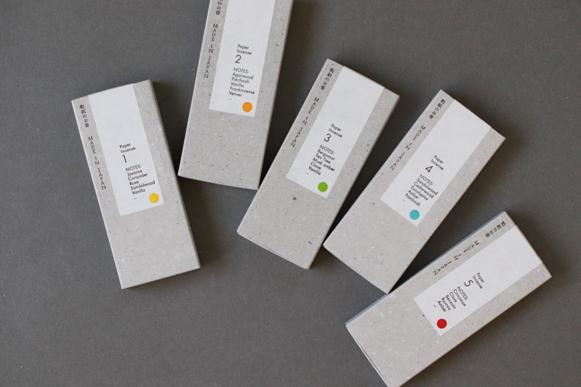 Washi Incense Paper Incense (5 Scents) | Japanese Incense from Awaji Island | Positive Message Printed | Kunjudo Patented Technology | Gift