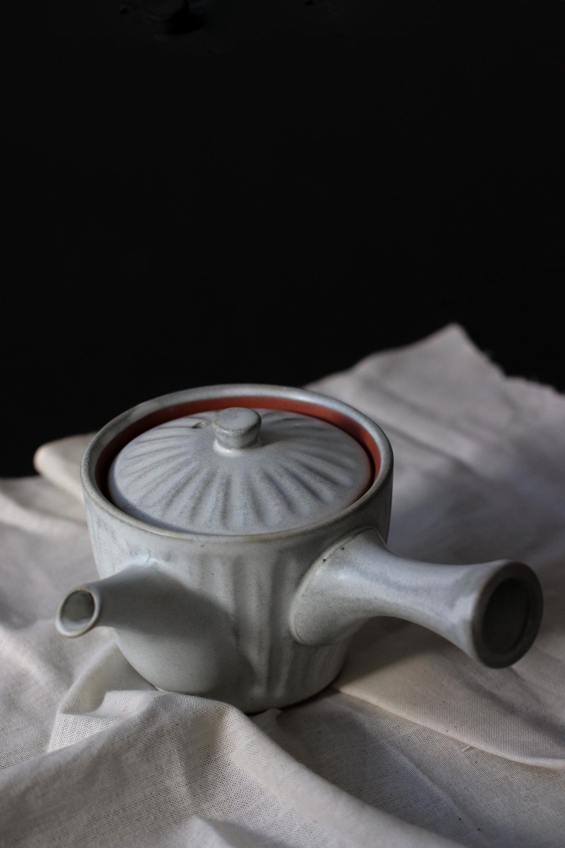 Japanese Kyusu Teapot with Stainless Steel Infuser | Carved Ceramic Teapot | Minimal Gray Pottery | 250ml Handmade Tea Pot