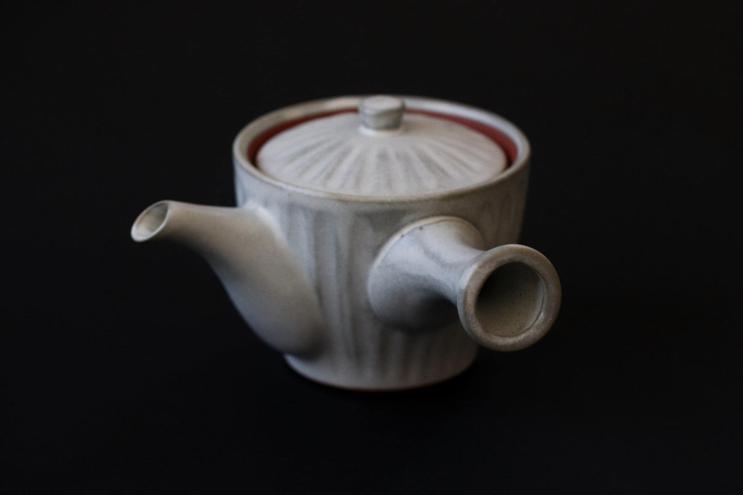 Japanese Kyusu Teapot with Stainless Steel Infuser | Carved Ceramic Teapot | Minimal Gray Pottery | 250ml Handmade Tea Pot
