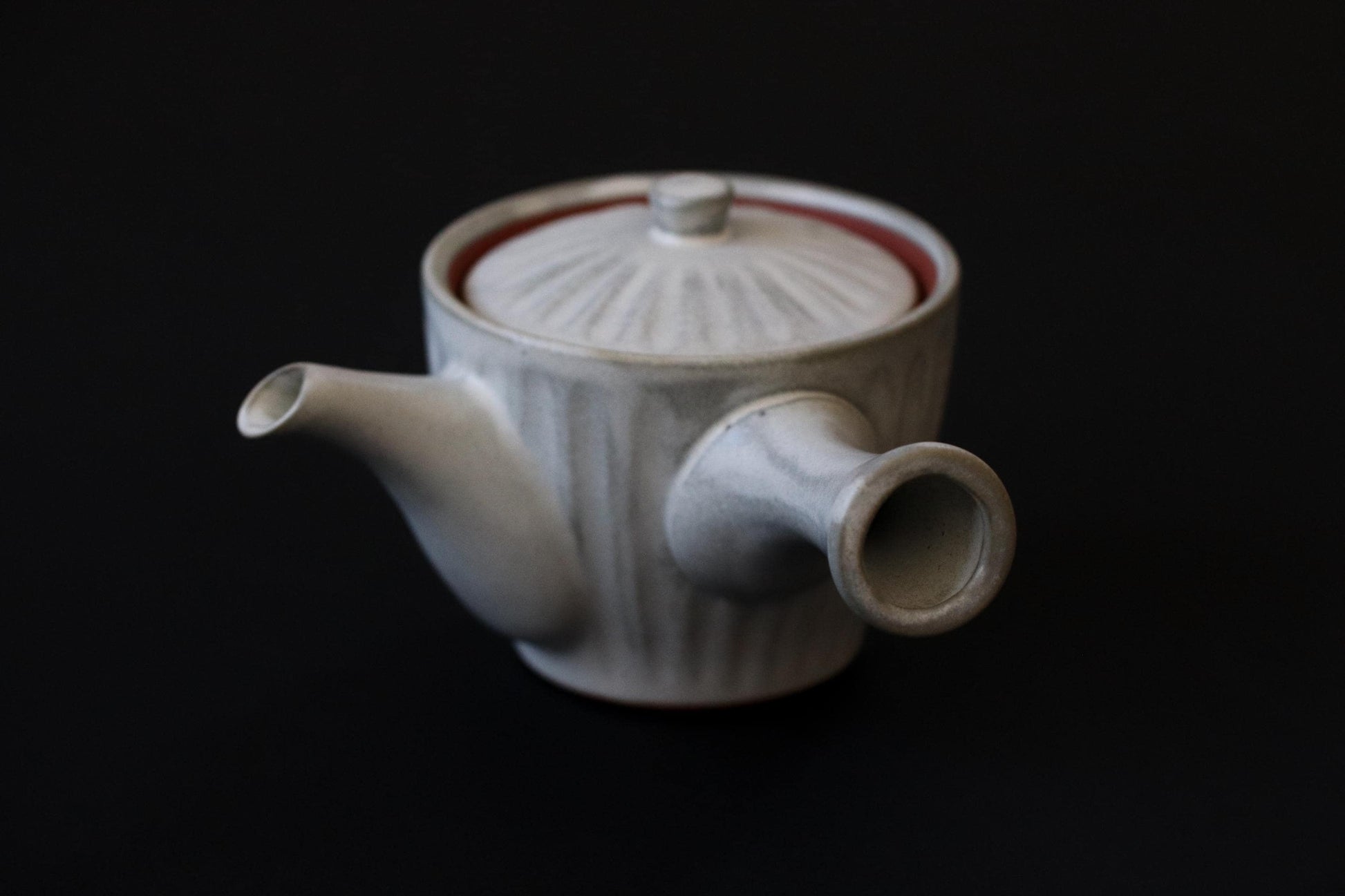 Japanese Kyusu Teapot with Stainless Steel Infuser | Carved Ceramic Teapot | Minimal Gray Pottery | 250ml Handmade Tea Pot